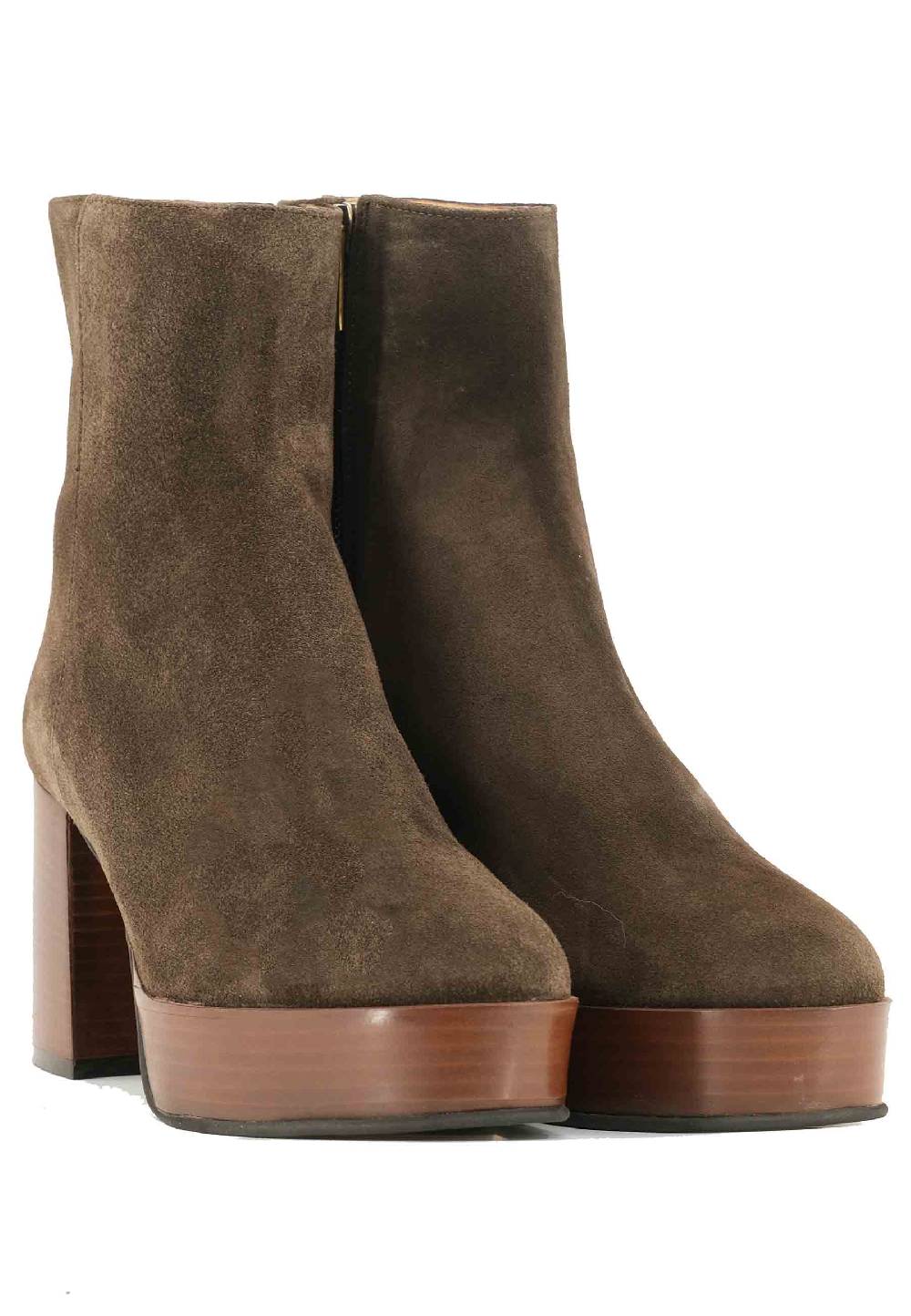 L'ARIANNA Stivaletti TR1556 In Camsocio Marrone Con Tacco Alto E Plateau Con Zip Laterale Di Chiusura