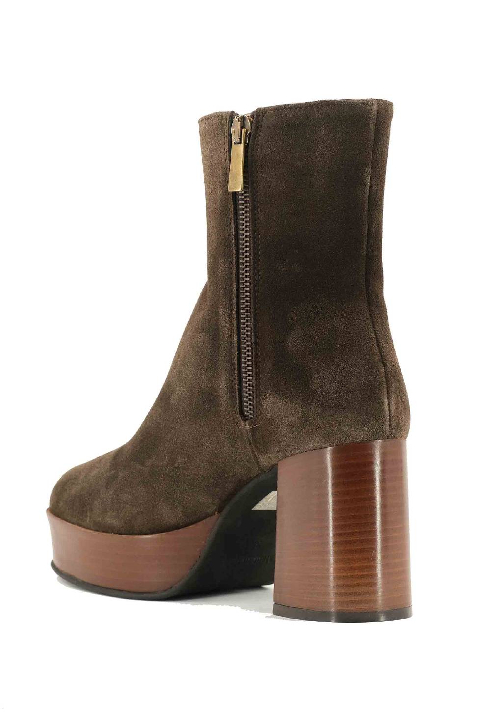 L'ARIANNA Stivaletti TR1556 In Camsocio Marrone Con Tacco Alto E Plateau Con Zip Laterale Di Chiusura