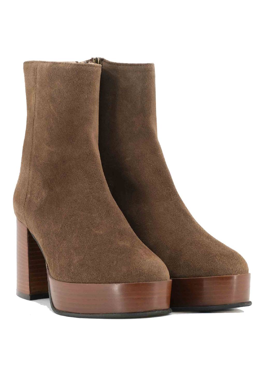 L'ARIANNA Stivaletti TR1556 In Camsocio Taupe Con Tacco Alto E Plateau Con Zip Laterale Di Chiusura