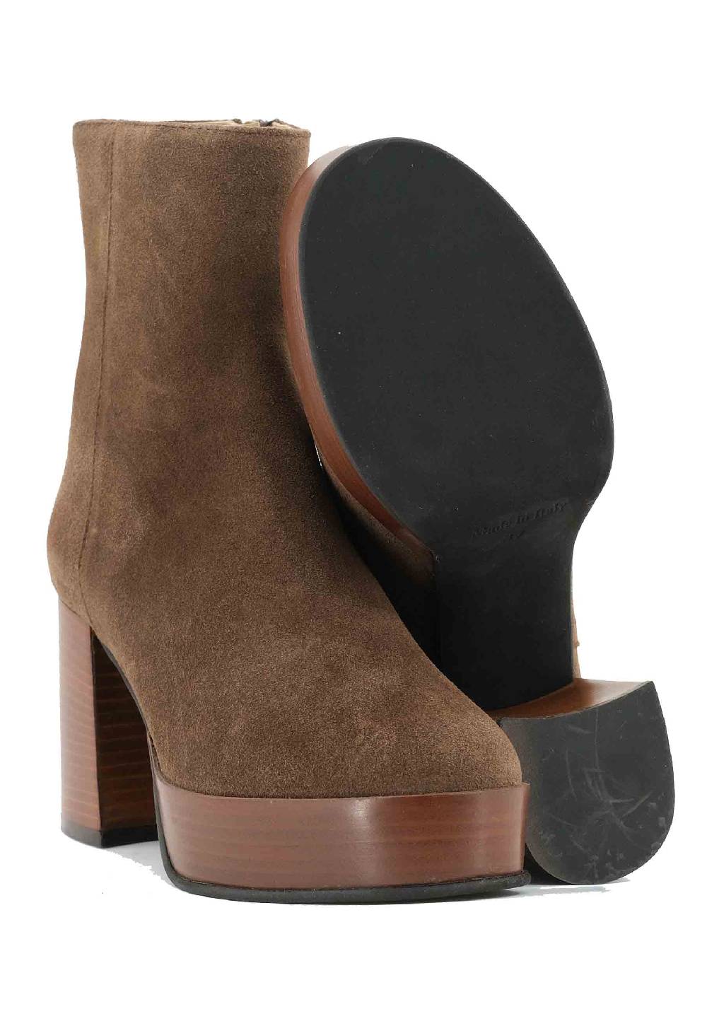 L'ARIANNA Stivaletti TR1556 In Camsocio Taupe Con Tacco Alto E Plateau Con Zip Laterale Di Chiusura