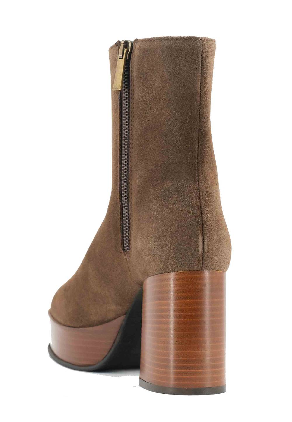 L'ARIANNA Stivaletti TR1556 In Camsocio Taupe Con Tacco Alto E Plateau Con Zip Laterale Di Chiusura