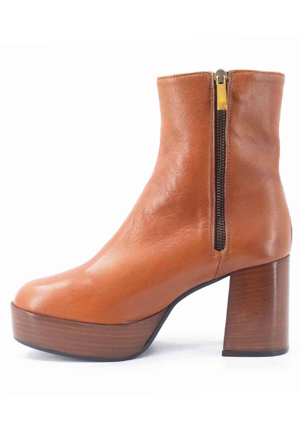 L'ARIANNA Stivaletti TR1556 In Pelle Cuoio Con Tacco Alto E Plateau Con Zip Laterale Di Chiusura