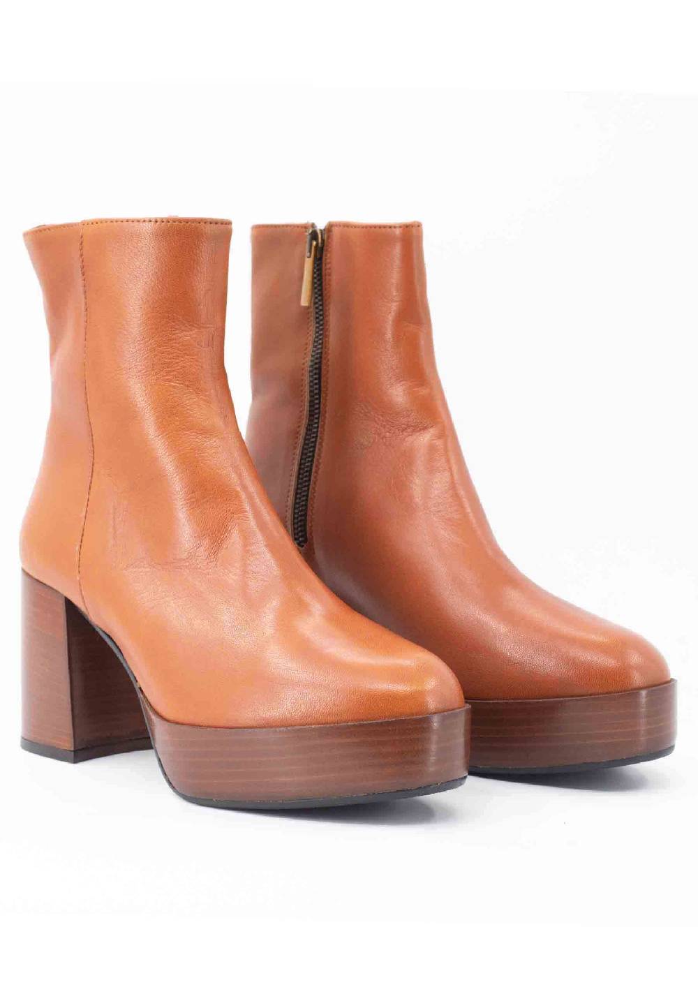 L'ARIANNA Stivaletti TR1556 In Pelle Cuoio Con Tacco Alto E Plateau Con Zip Laterale Di Chiusura