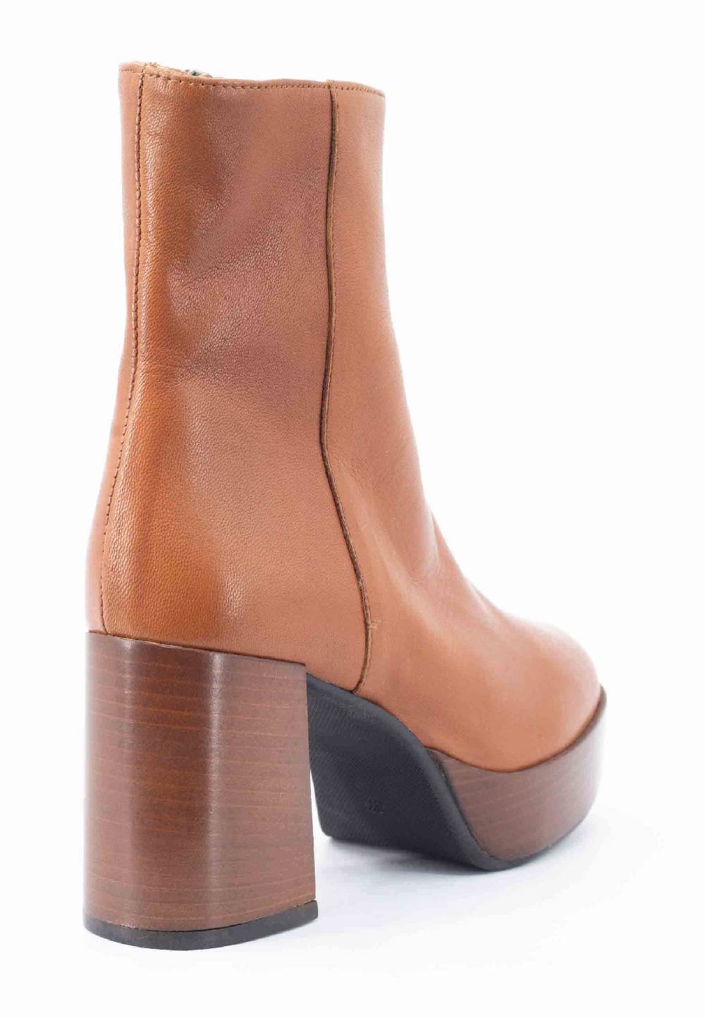 L'ARIANNA Stivaletti TR1556 In Pelle Cuoio Con Tacco Alto E Plateau Con Zip Laterale Di Chiusura