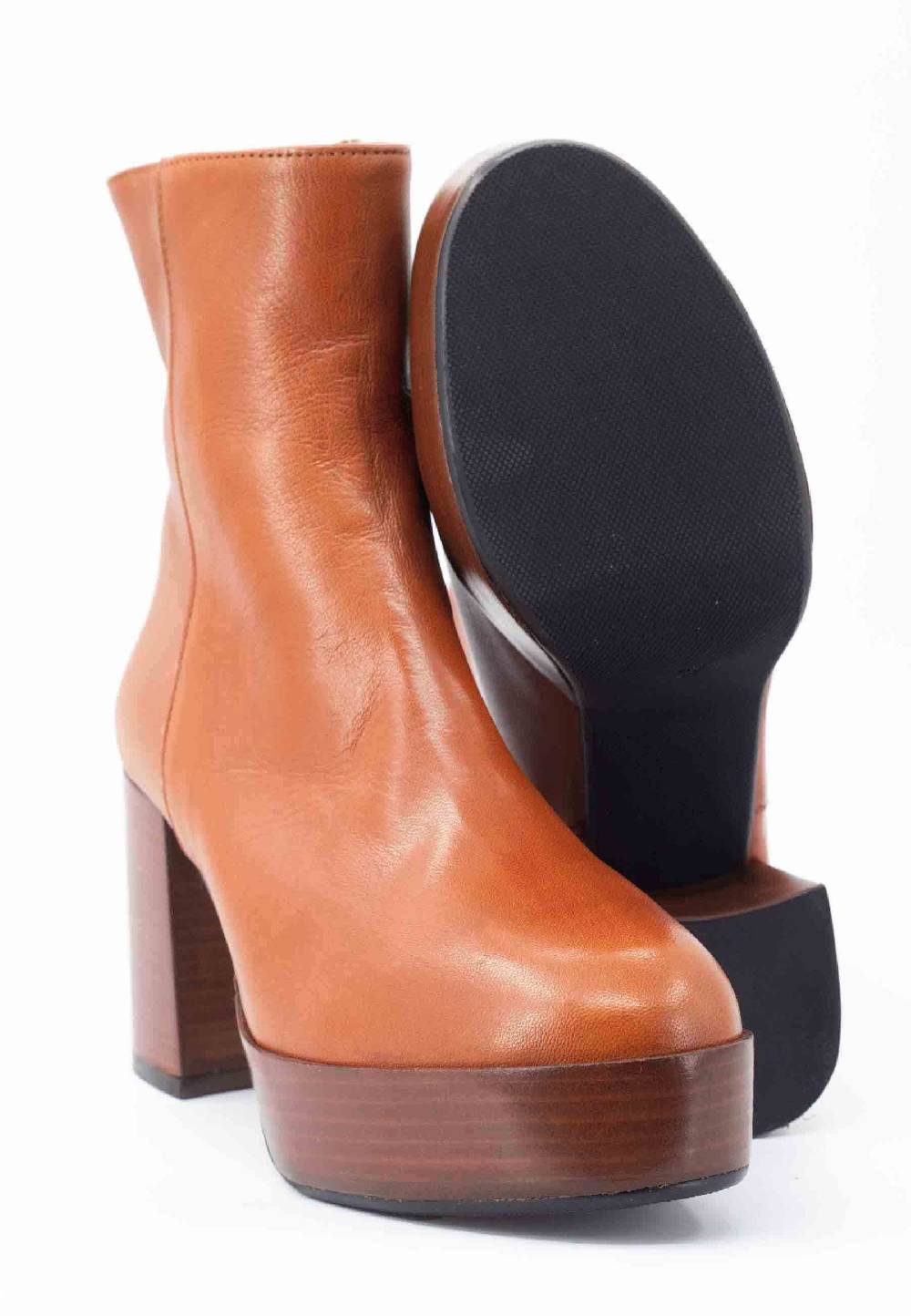 L'ARIANNA Stivaletti TR1556 In Pelle Cuoio Con Tacco Alto E Plateau Con Zip Laterale Di Chiusura