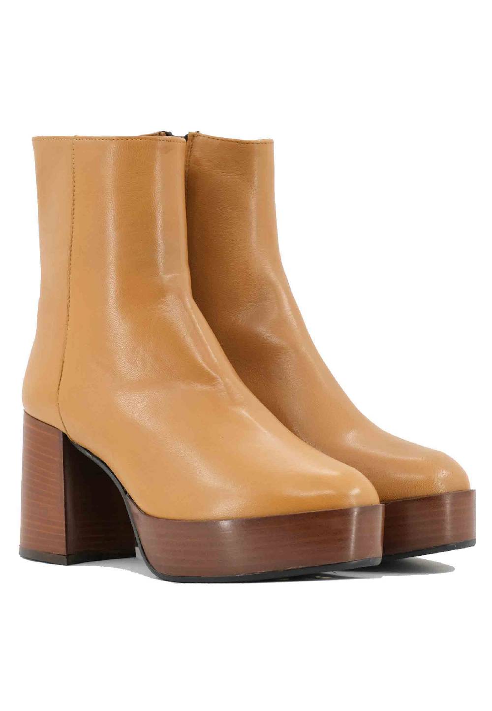 L'ARIANNA Stivaletti TR1556 In Pelle Senape Con Tacco Alto E Plateau Con Zip Laterale Di Chiusura