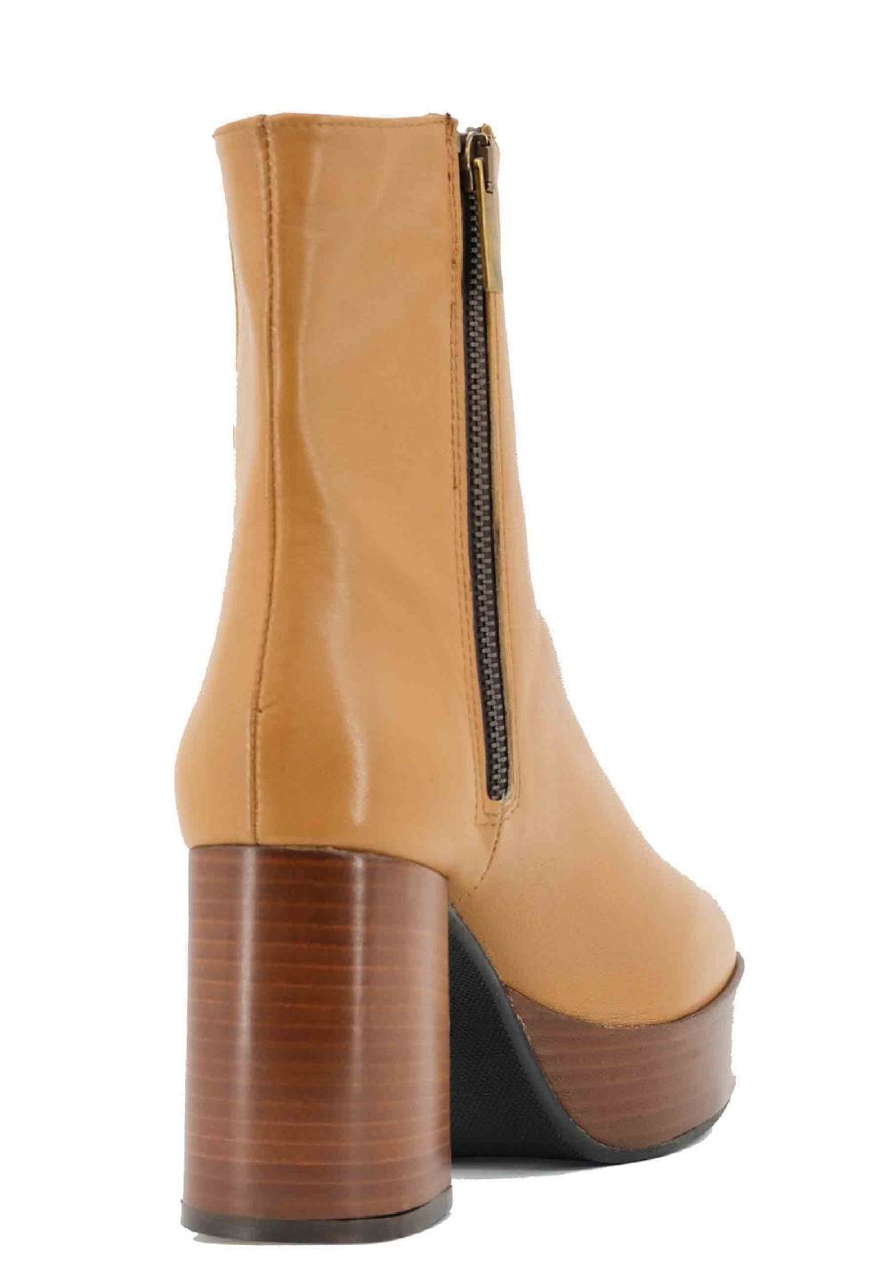 L'ARIANNA Stivaletti TR1556 In Pelle Senape Con Tacco Alto E Plateau Con Zip Laterale Di Chiusura