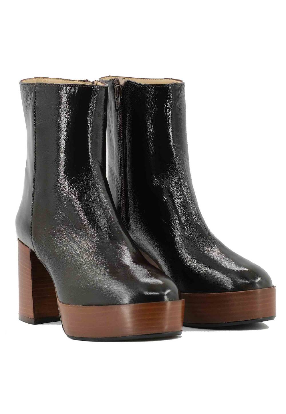 L'ARIANNA Stivaletti TR1556 In Pelle Testa Di Moro Con Tacco Alto E Plateau Con Zip Laterale Di Chiusura