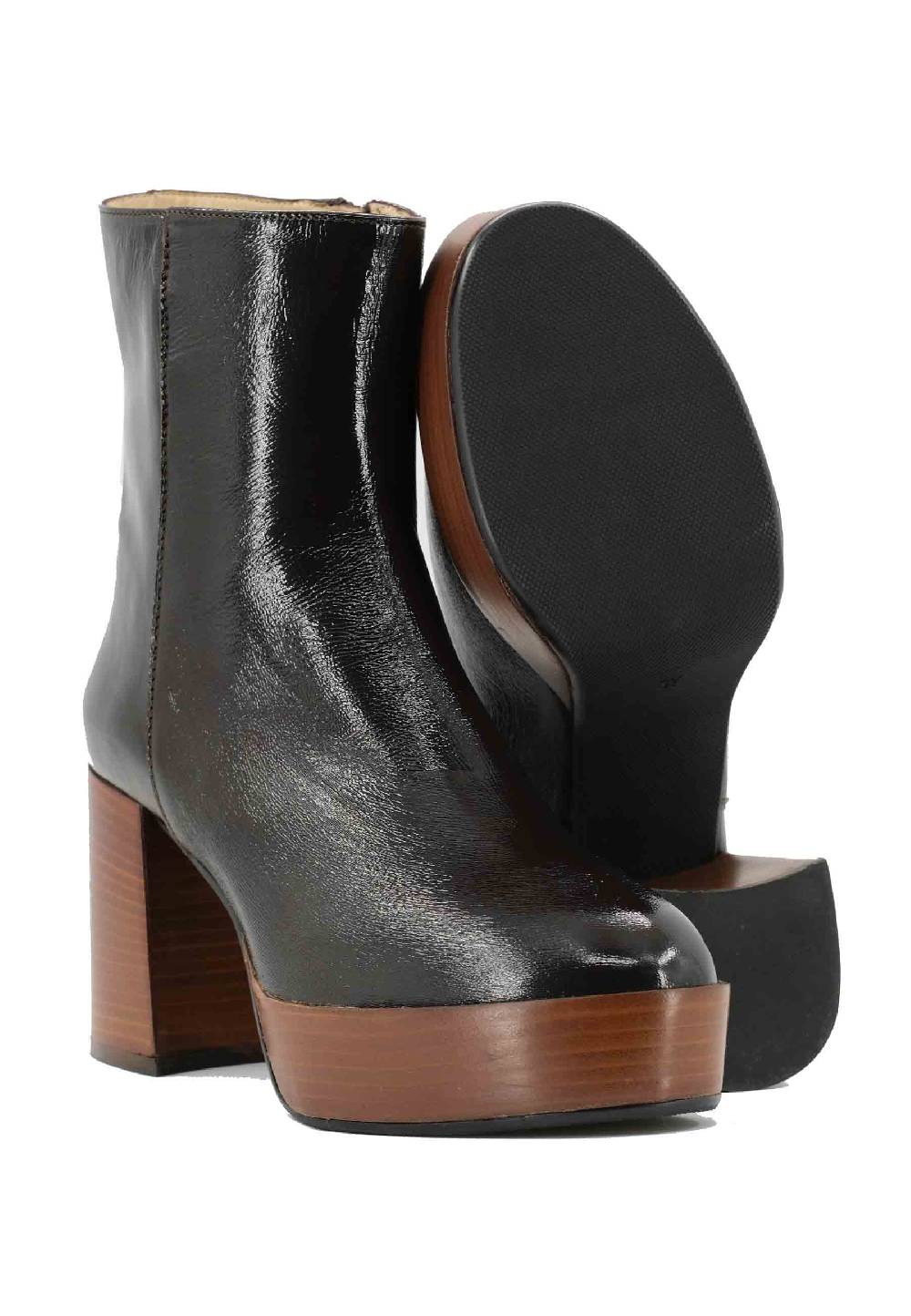 L'ARIANNA Stivaletti TR1556 In Pelle Testa Di Moro Con Tacco Alto E Plateau Con Zip Laterale Di Chiusura