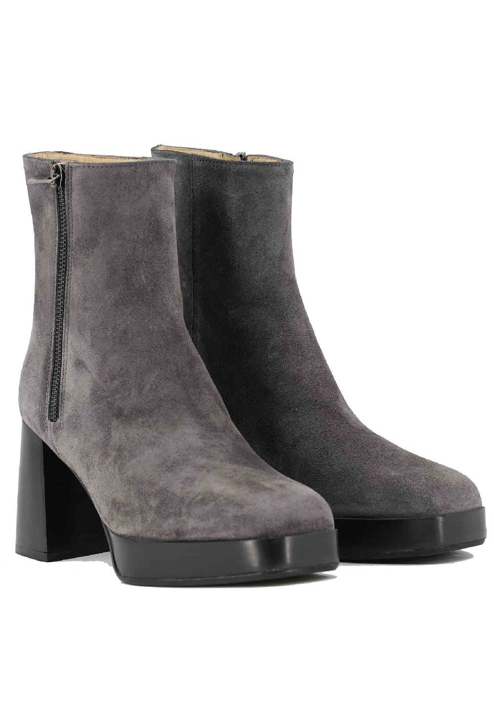 L'ARIANNA Stivaletti TR1665 In Camoscio Grigio Con Tacco Alto E Plateau Con Zip Esterna