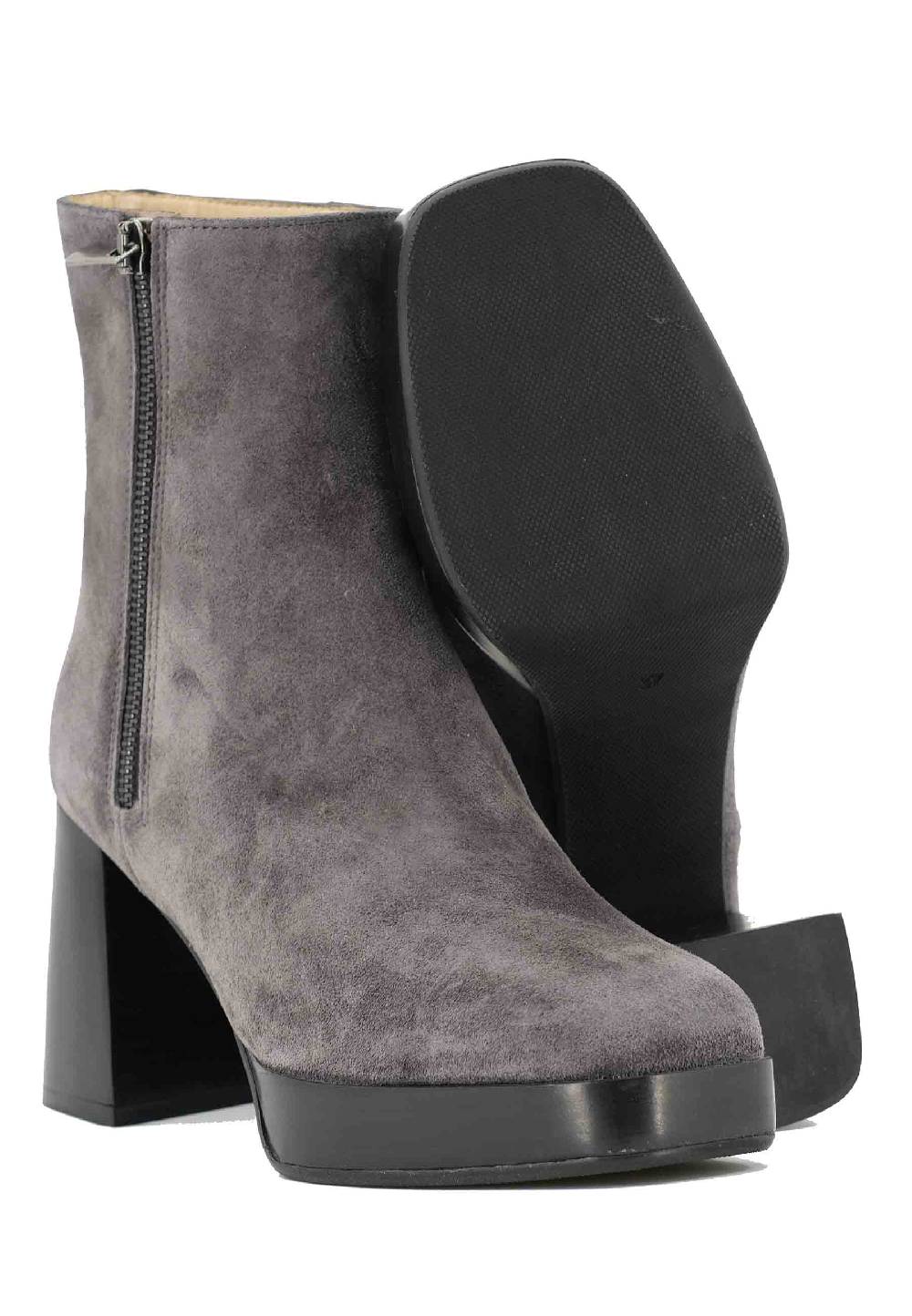 L'ARIANNA Stivaletti TR1665 In Camoscio Grigio Con Tacco Alto E Plateau Con Zip Esterna