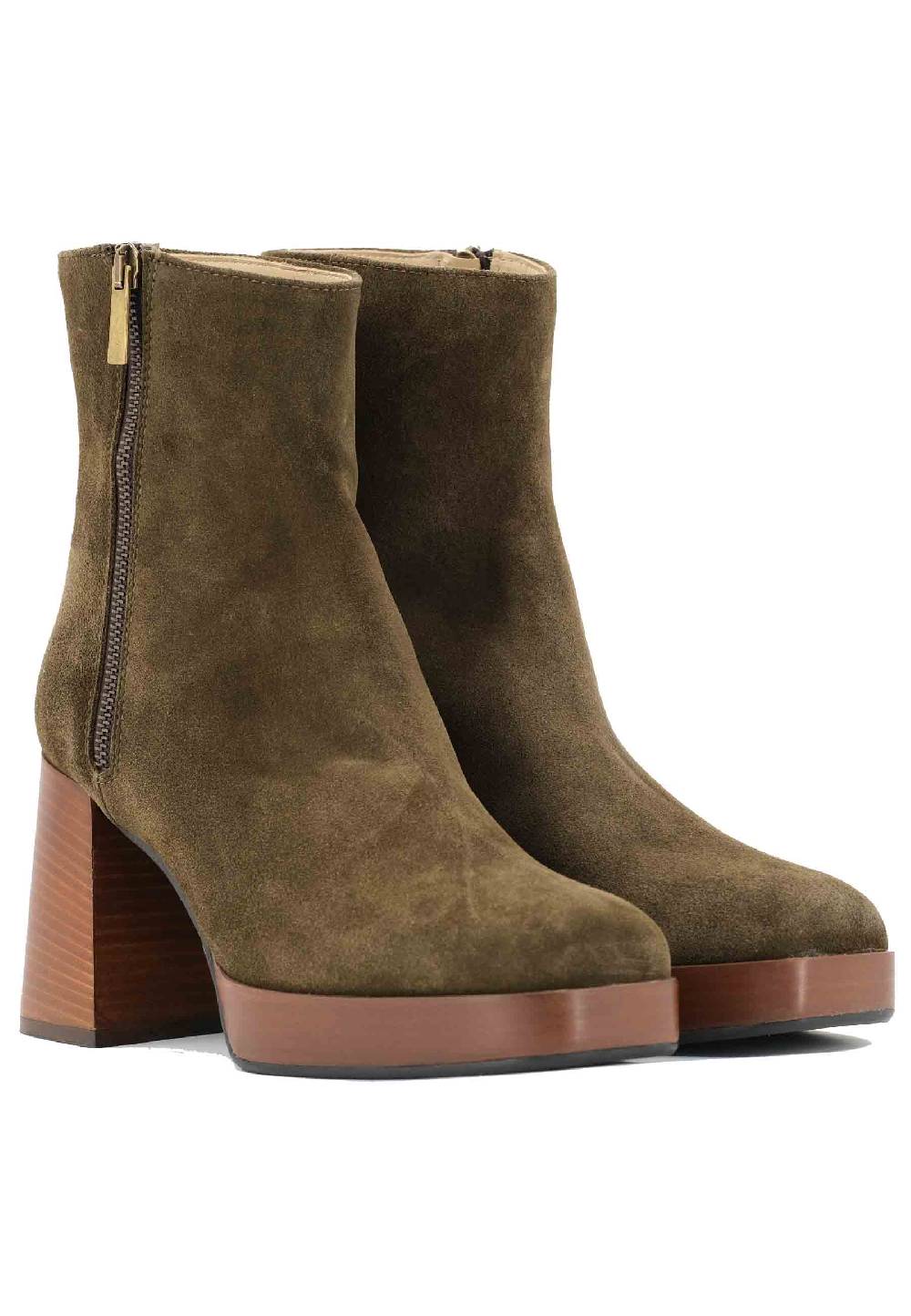 L'ARIANNA Stivaletti TR1665 In Camoscio Verde Con Tacco Alto E Plateau Con Zip Esterna