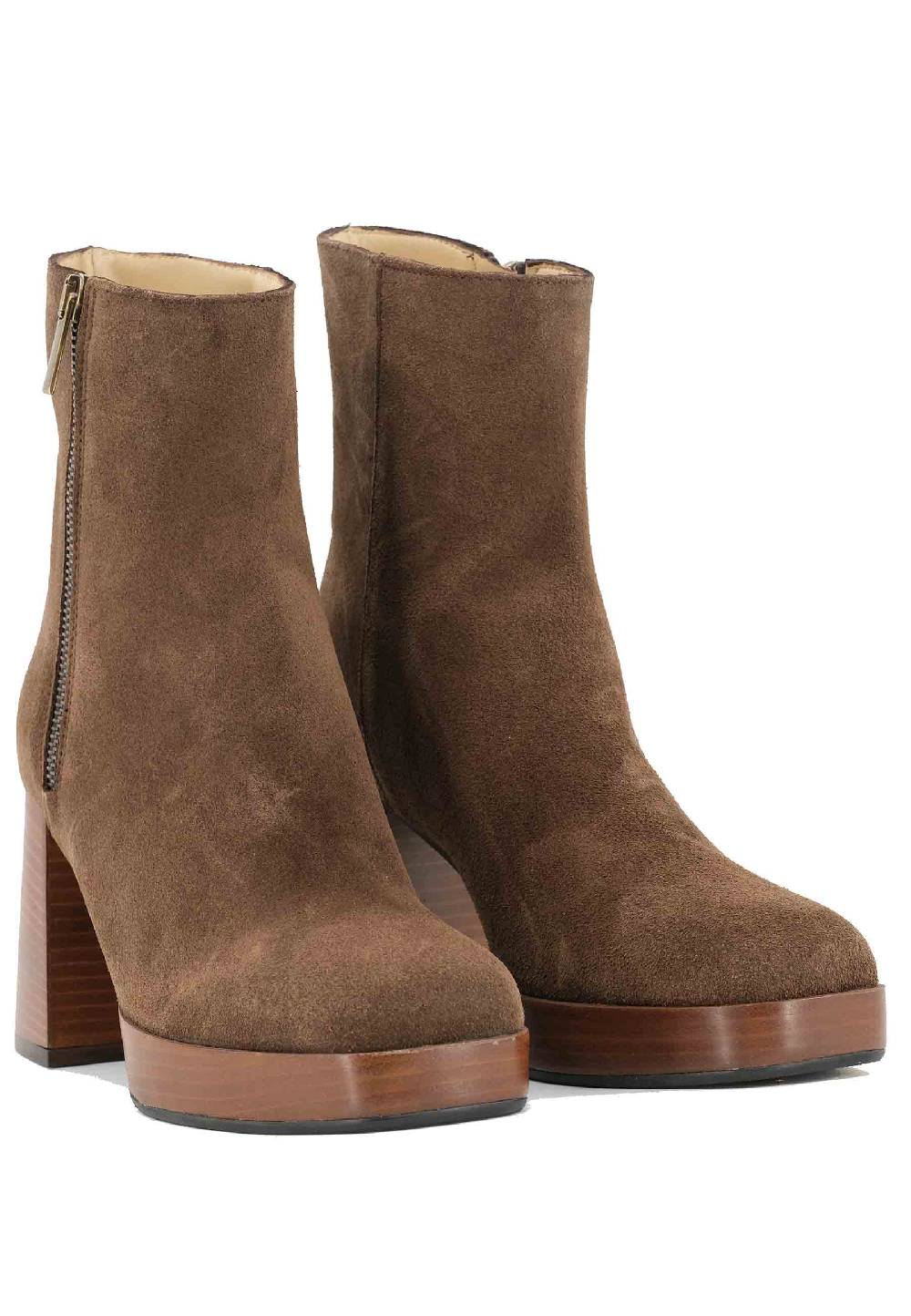 L'ARIANNA Stivaletti TR1665 In Crosta Marrone Con Tacco Alto E Plateau Con Zip Esterna