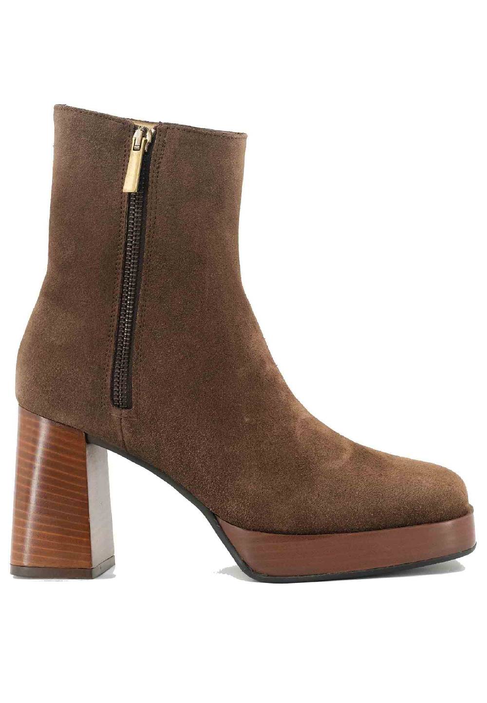 L'ARIANNA Stivaletti TR1665 in crosta marrone con tacco alto e plateau con zip esterna