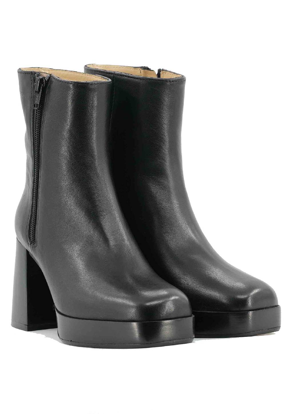 L'ARIANNA Stivaletti TR1665 In Pelle Nera Con Tacco Alto E Plateau Con Zip Esterna