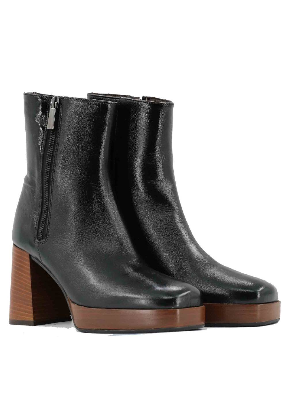 L'ARIANNA Stivaletti TR1665 In Pelle Nera Con Tacco Alto E Plateau Con Zip Esterna