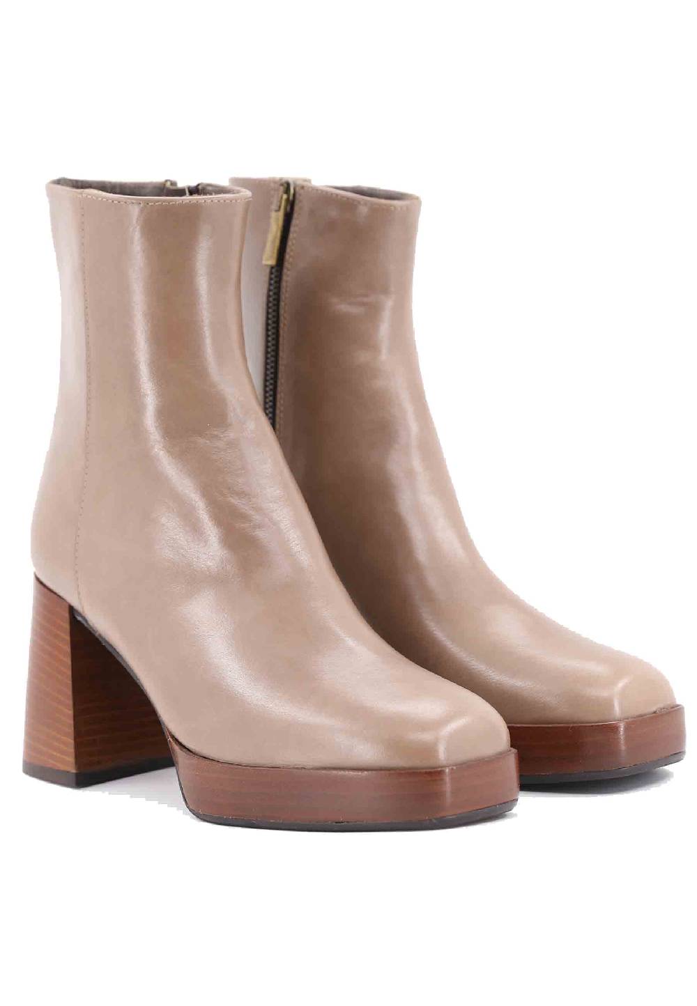 L'ARIANNA Stivaletti TR1665 In Pelle Taupe Con Tacco Alto E Plateau