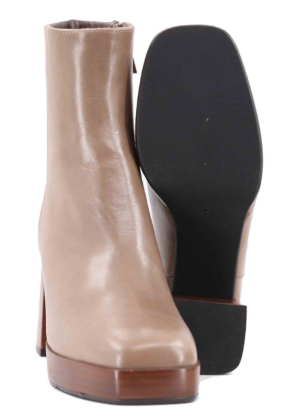 L'ARIANNA Stivaletti TR1665 In Pelle Taupe Con Tacco Alto E Plateau