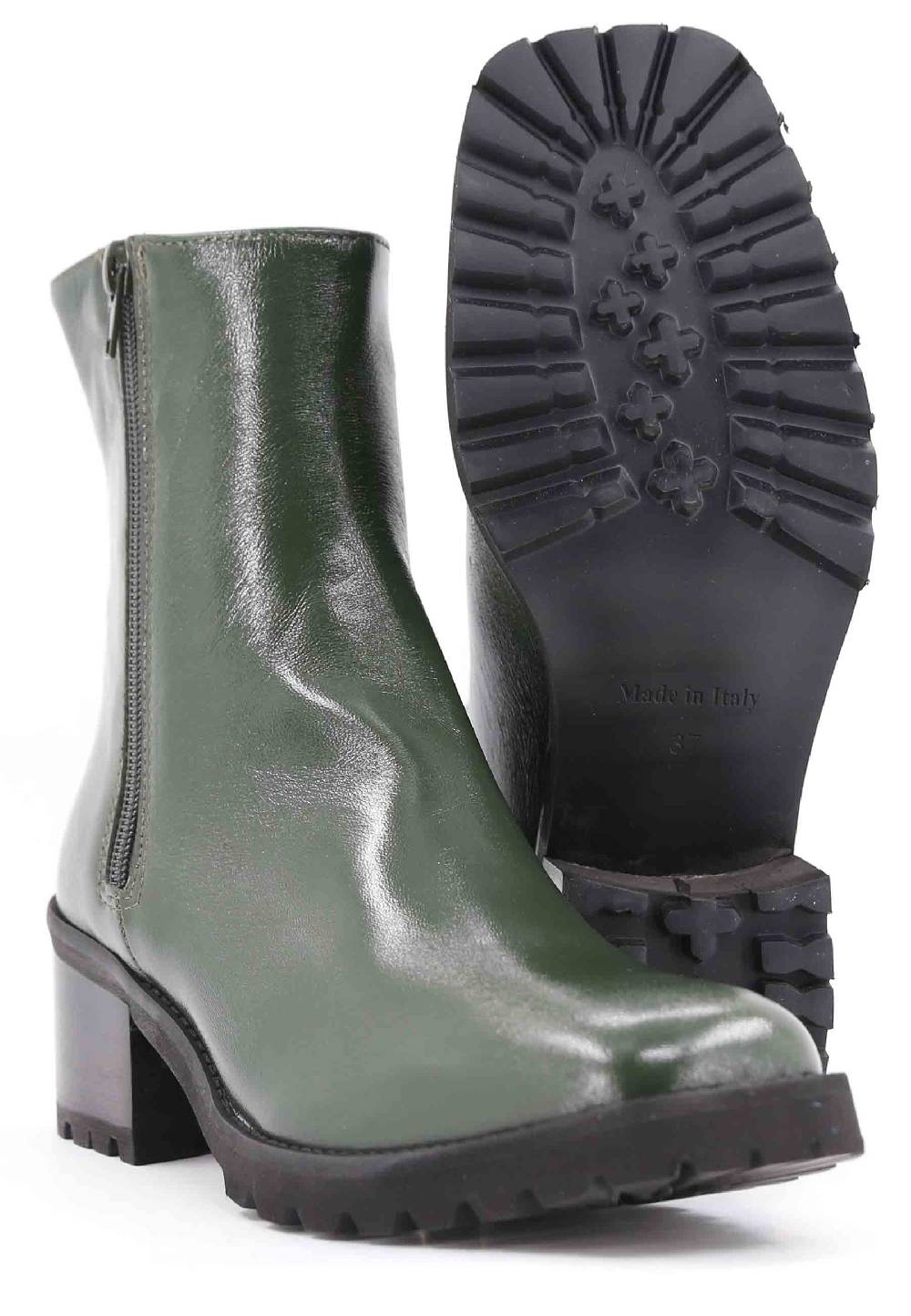 L'ARIANNA Stivaletti TR1665 In Pelle Verde Con Suola In Gomma Carrarmato