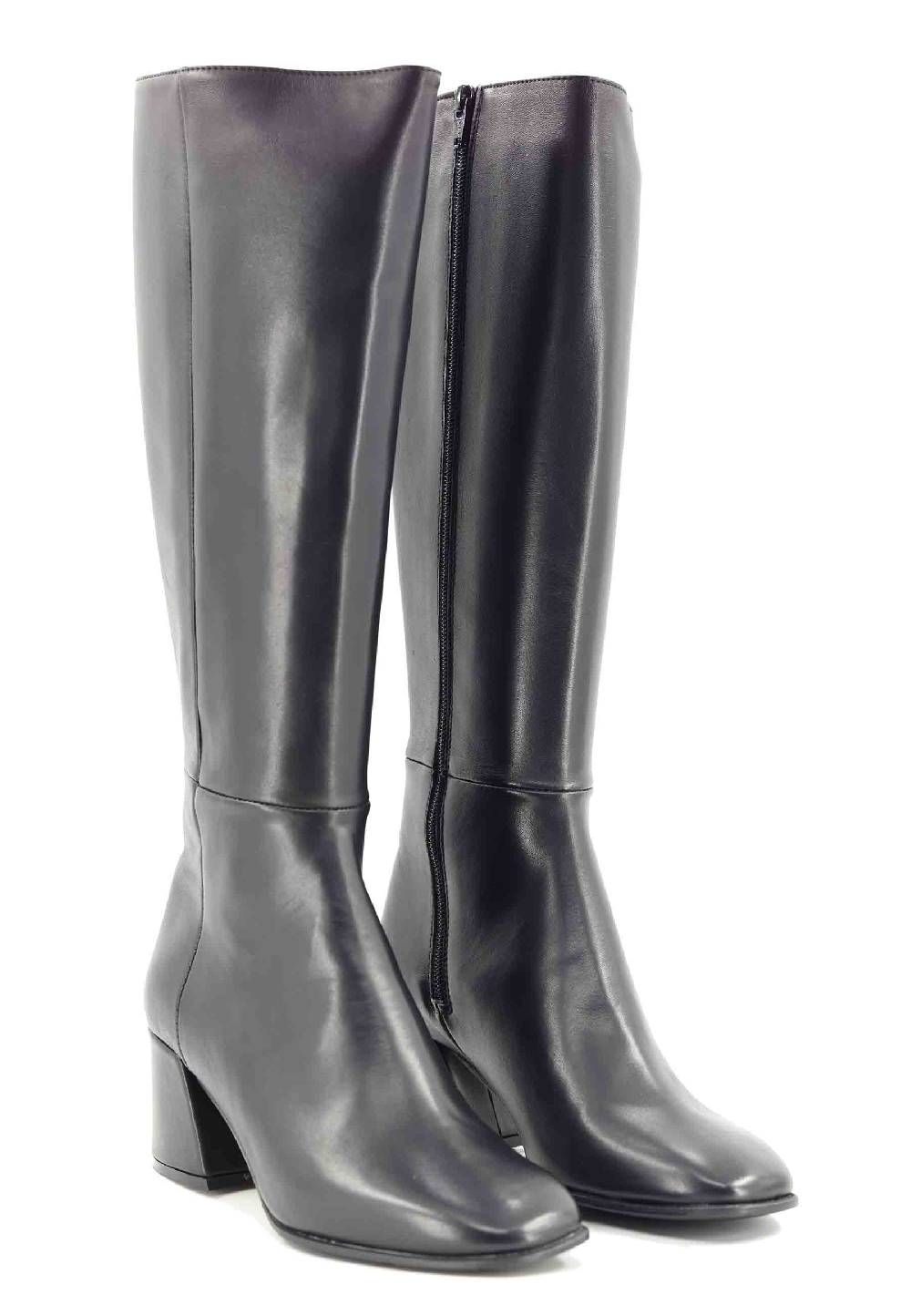 L'ARIANNA Stivali Con Zip St1302 Da Donna In Pelle Nera Con Punta Quadrata