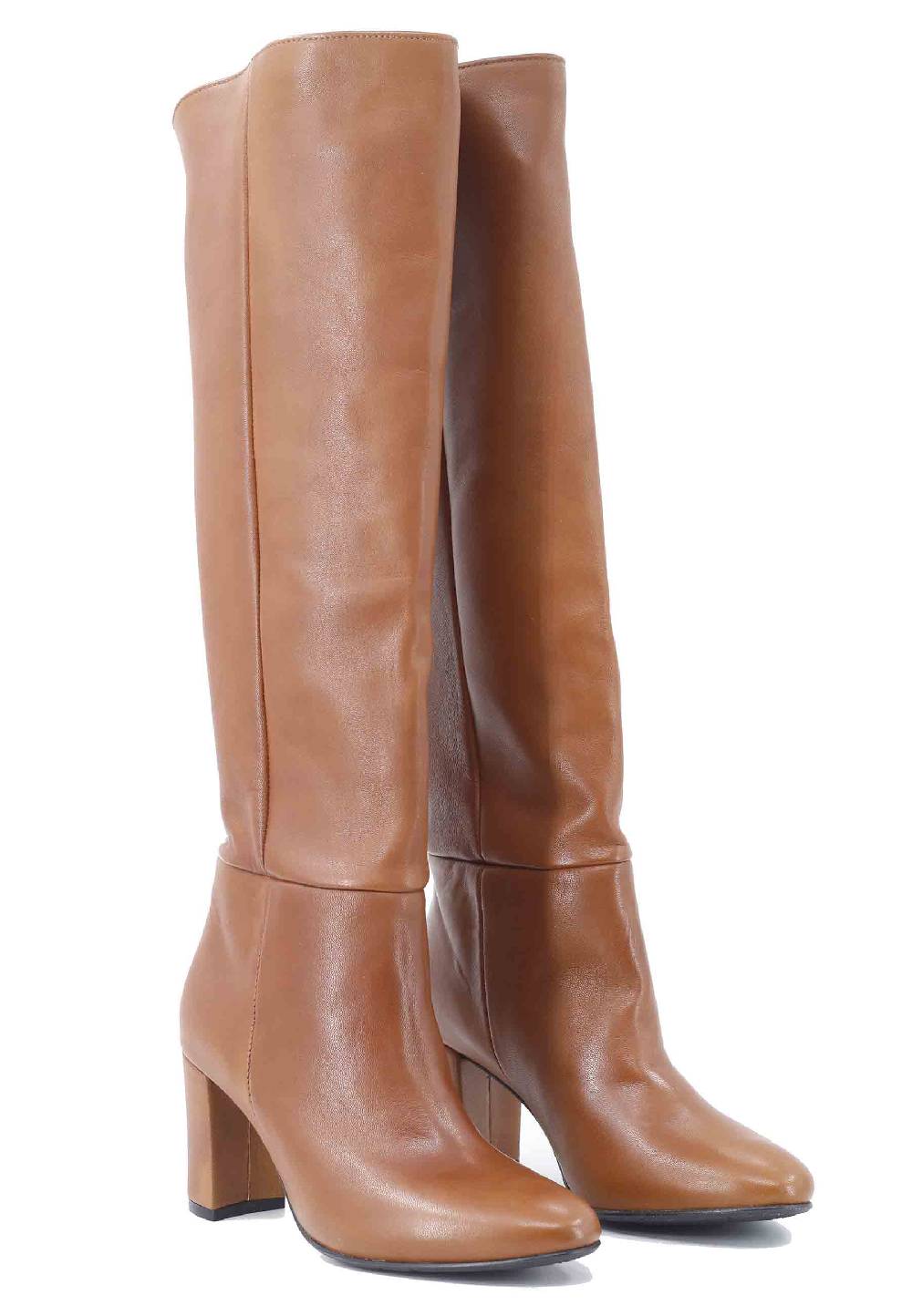 L'ARIANNA Stivali Donna ST1593 A Tubo In Pelle Cuoio Con Gambale Alto