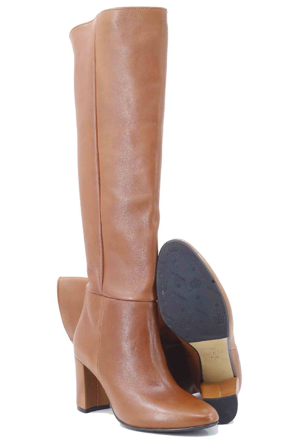 L'ARIANNA Stivali Donna ST1593 A Tubo In Pelle Cuoio Con Gambale Alto