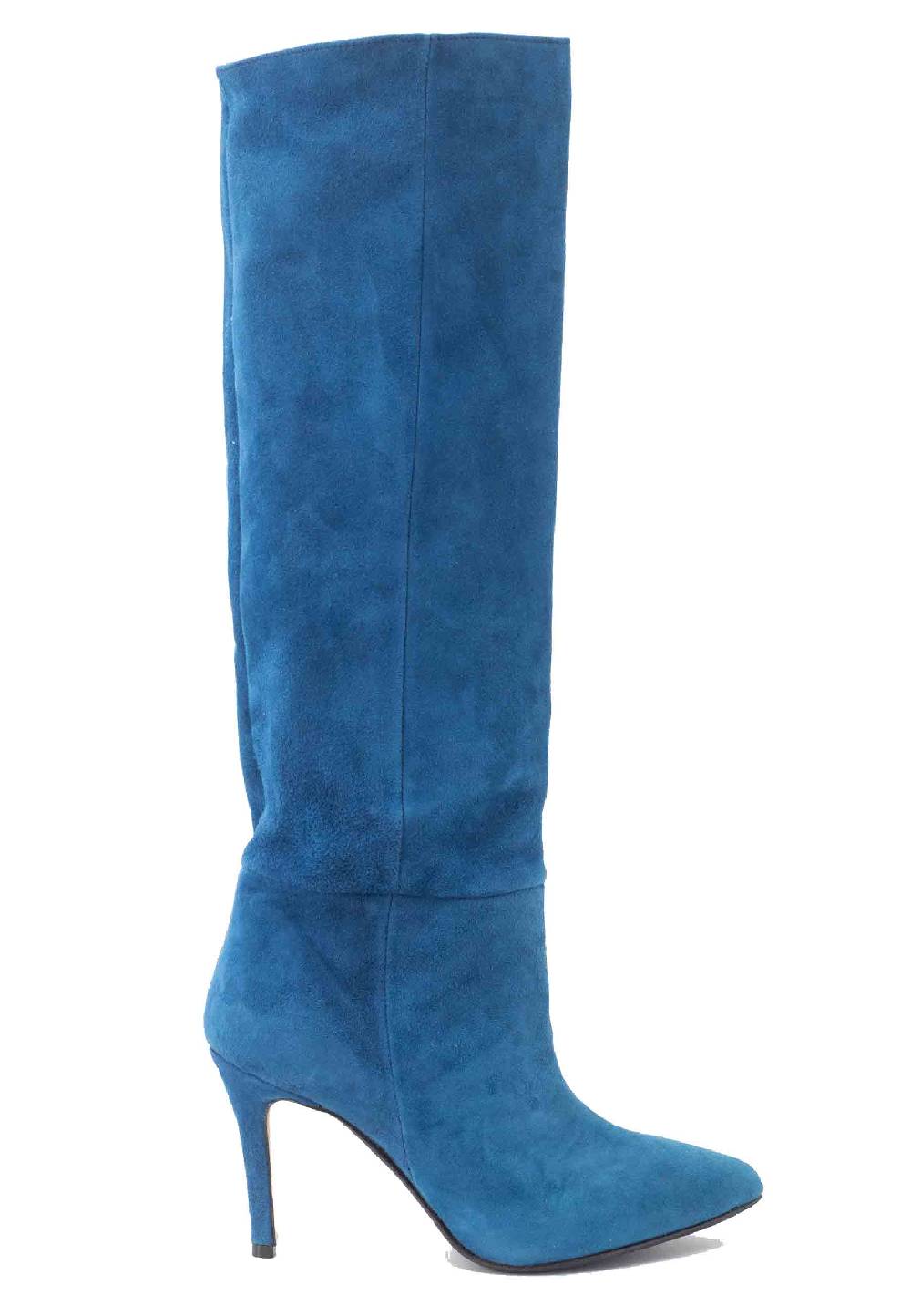 L'ARIANNA Stivali st1175 in camoscio oceano con tacco alto e gambale al ginocchio