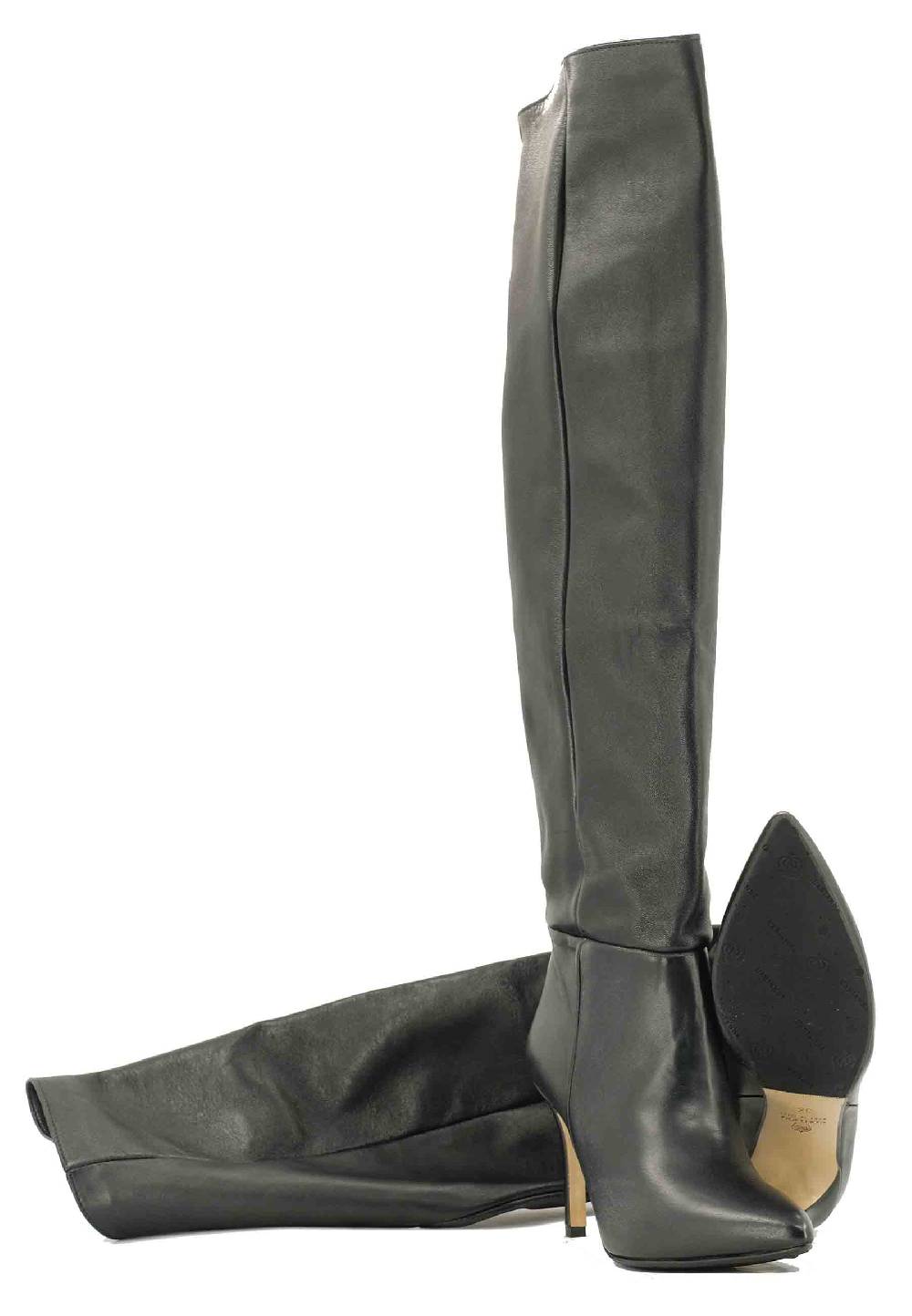 L'ARIANNA Stivali St1175 In Piuma Nero Con Tacco Alto E Gambale Al Ginocchio