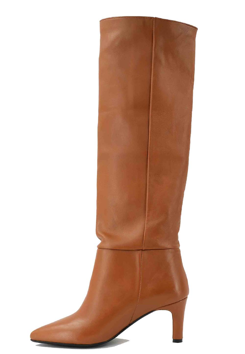 L'ARIANNA Stivali ST1230 A Tubo In Pelle Cuoio Con Tacco Medio