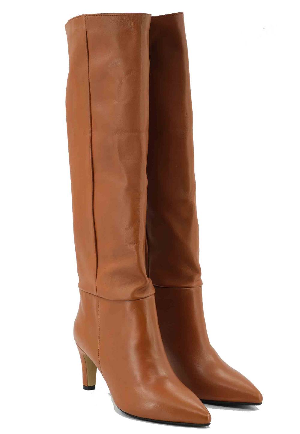 L'ARIANNA Stivali ST1230 A Tubo In Pelle Cuoio Con Tacco Medio