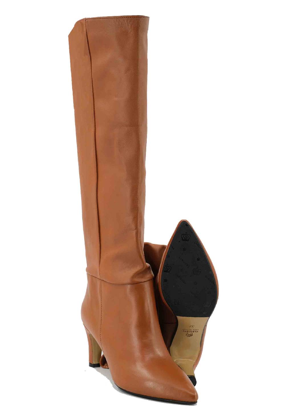 L'ARIANNA Stivali ST1230 A Tubo In Pelle Cuoio Con Tacco Medio