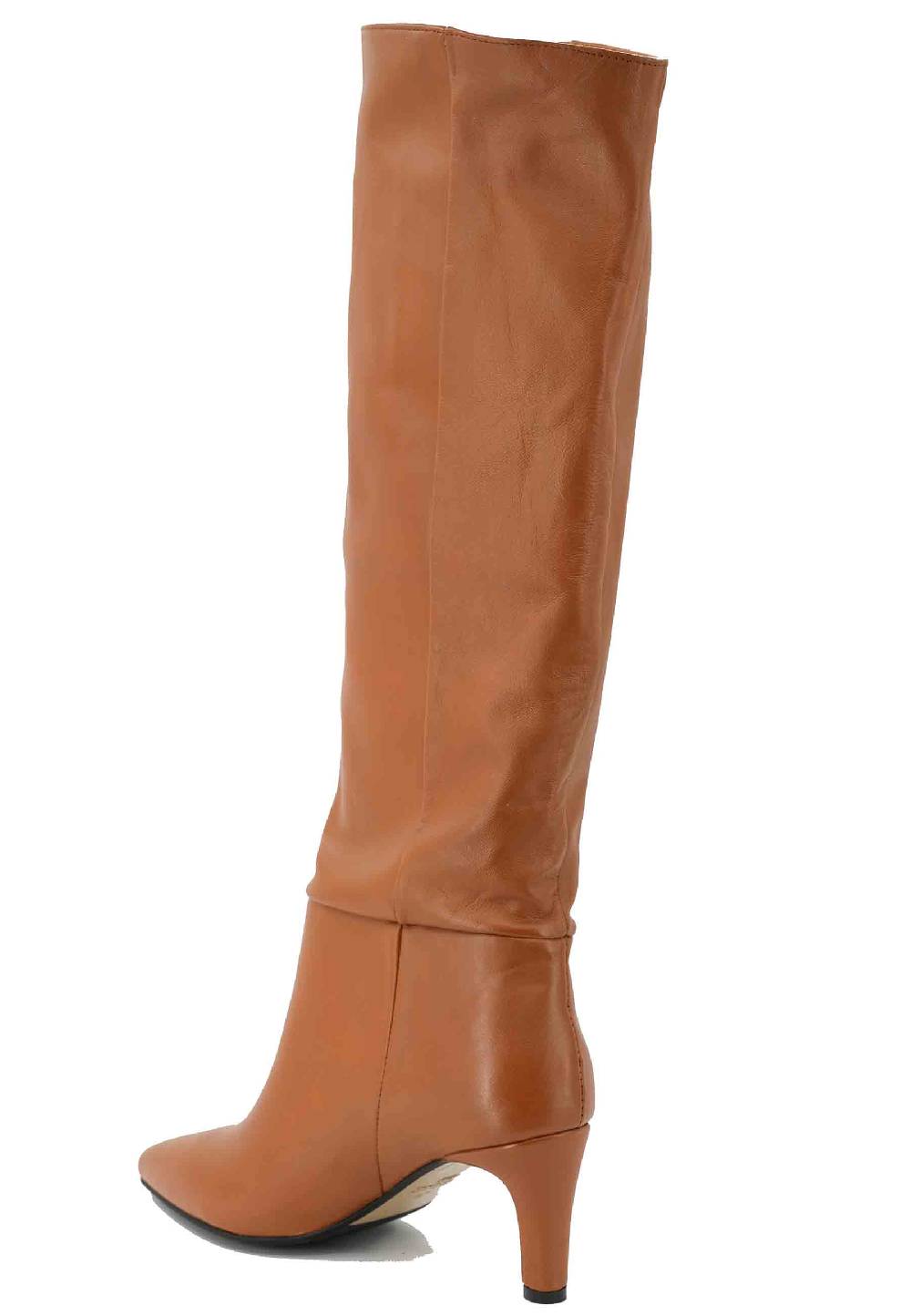 L'ARIANNA Stivali ST1230 A Tubo In Pelle Cuoio Con Tacco Medio
