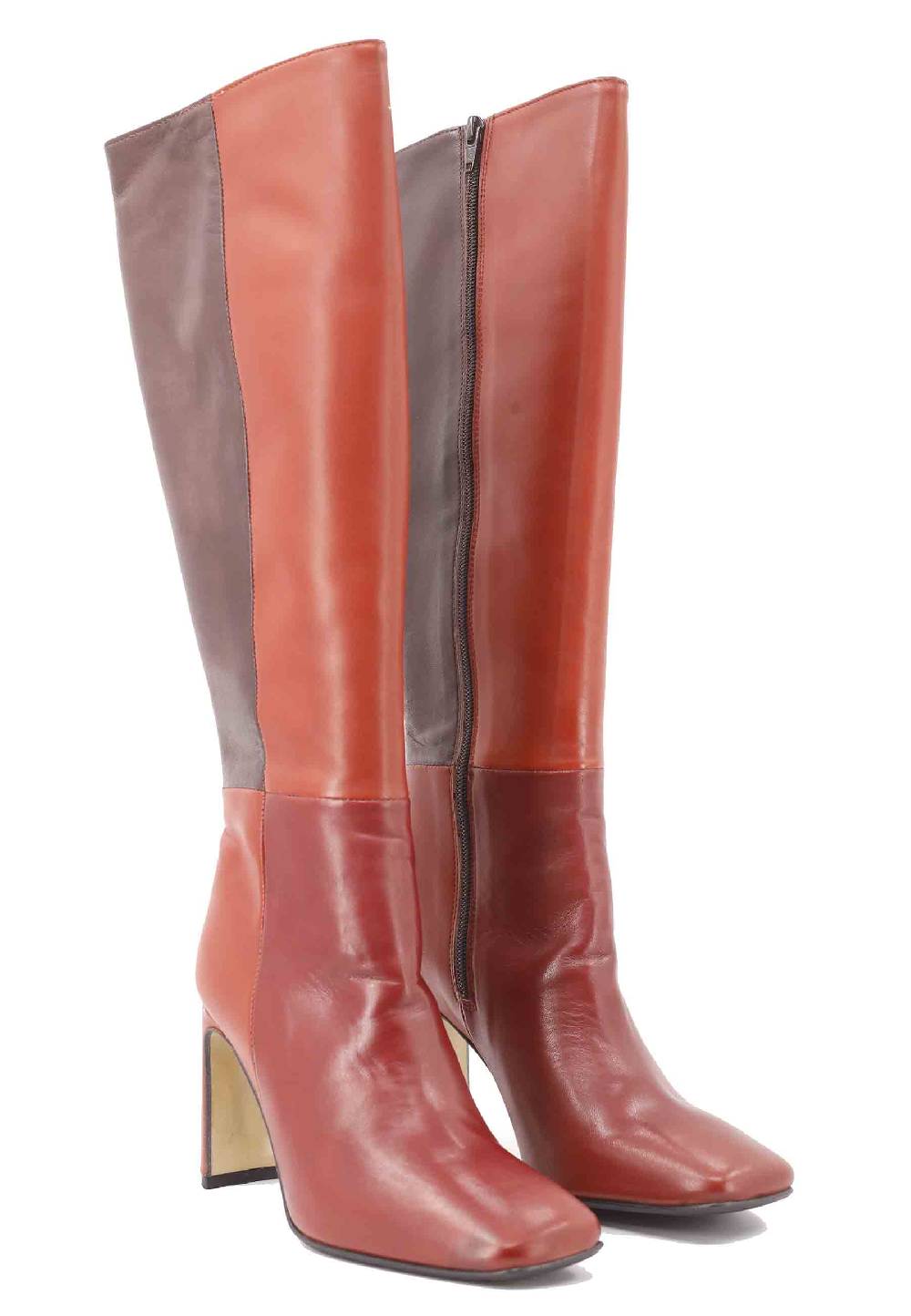 L'ARIANNA Stivali ST1300 Patchwork In Pelle Cuoio E Marrone Con Tacco Alto