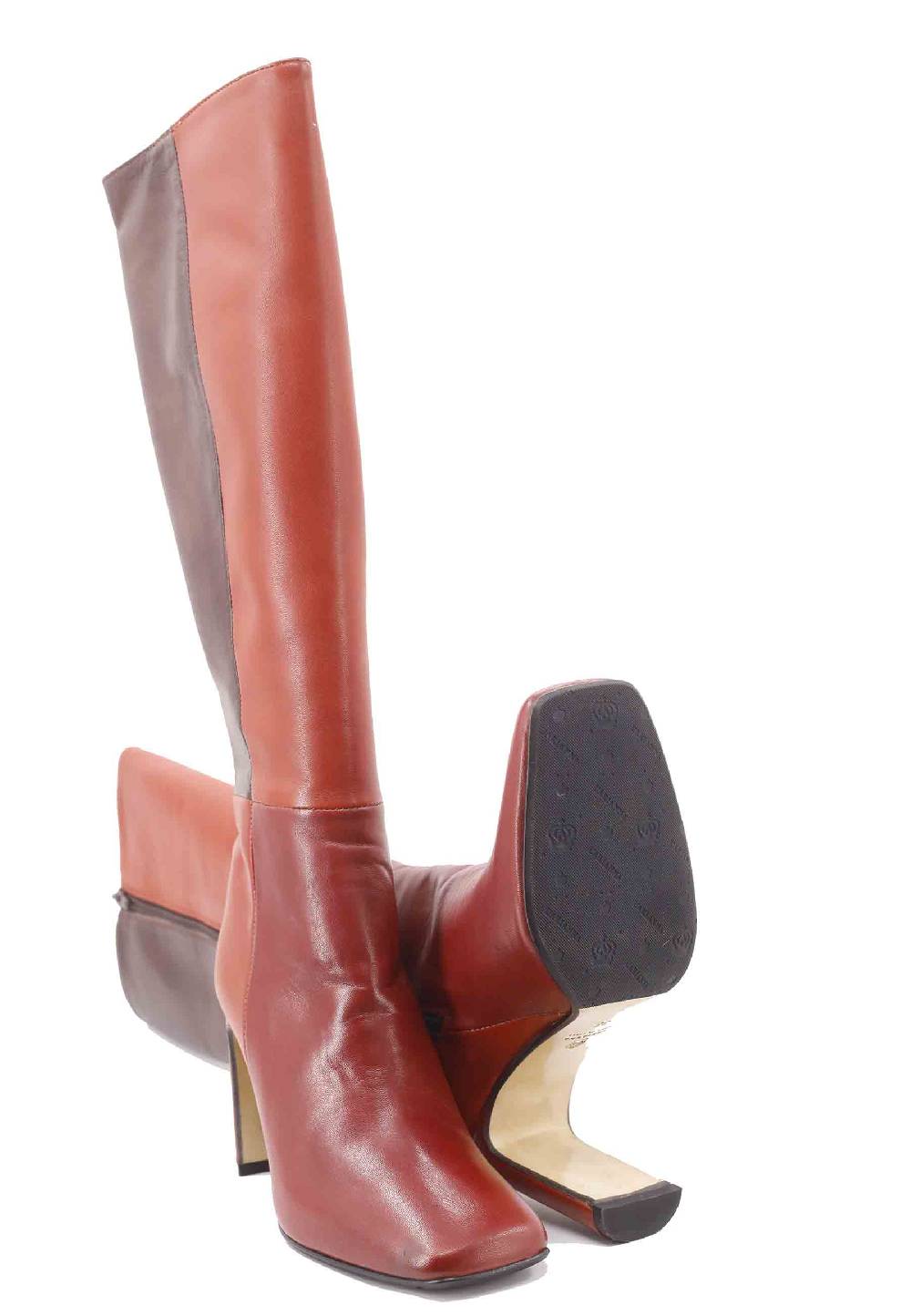 L'ARIANNA Stivali ST1300 Patchwork In Pelle Cuoio E Marrone Con Tacco Alto