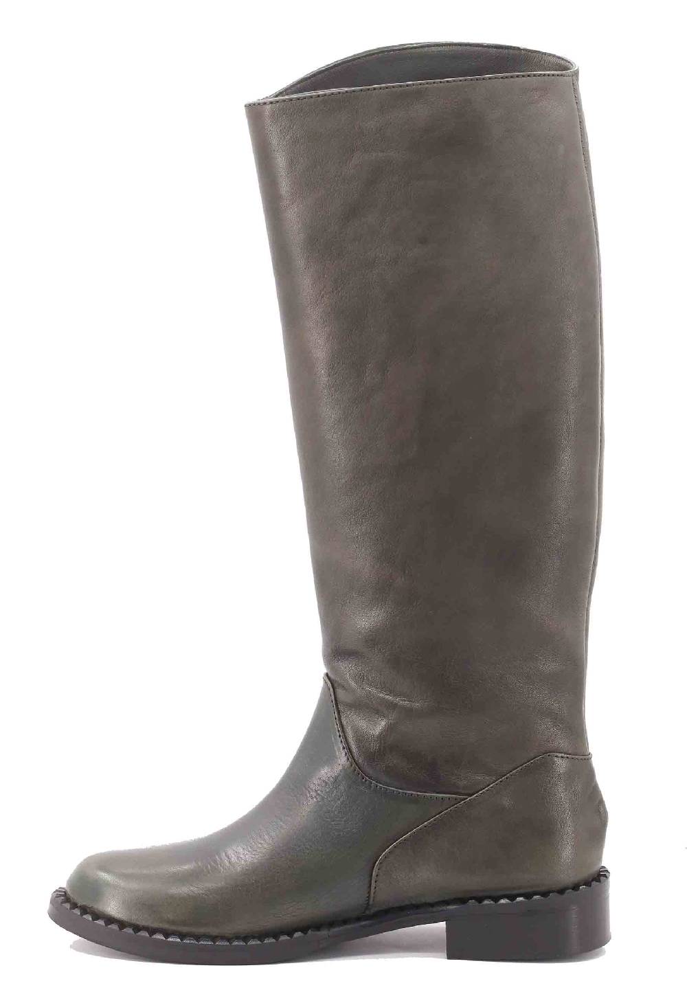 L'ARIANNA Stivali ST1458 A Tubo In Pelle Vintage Verde Con Tacco Basso