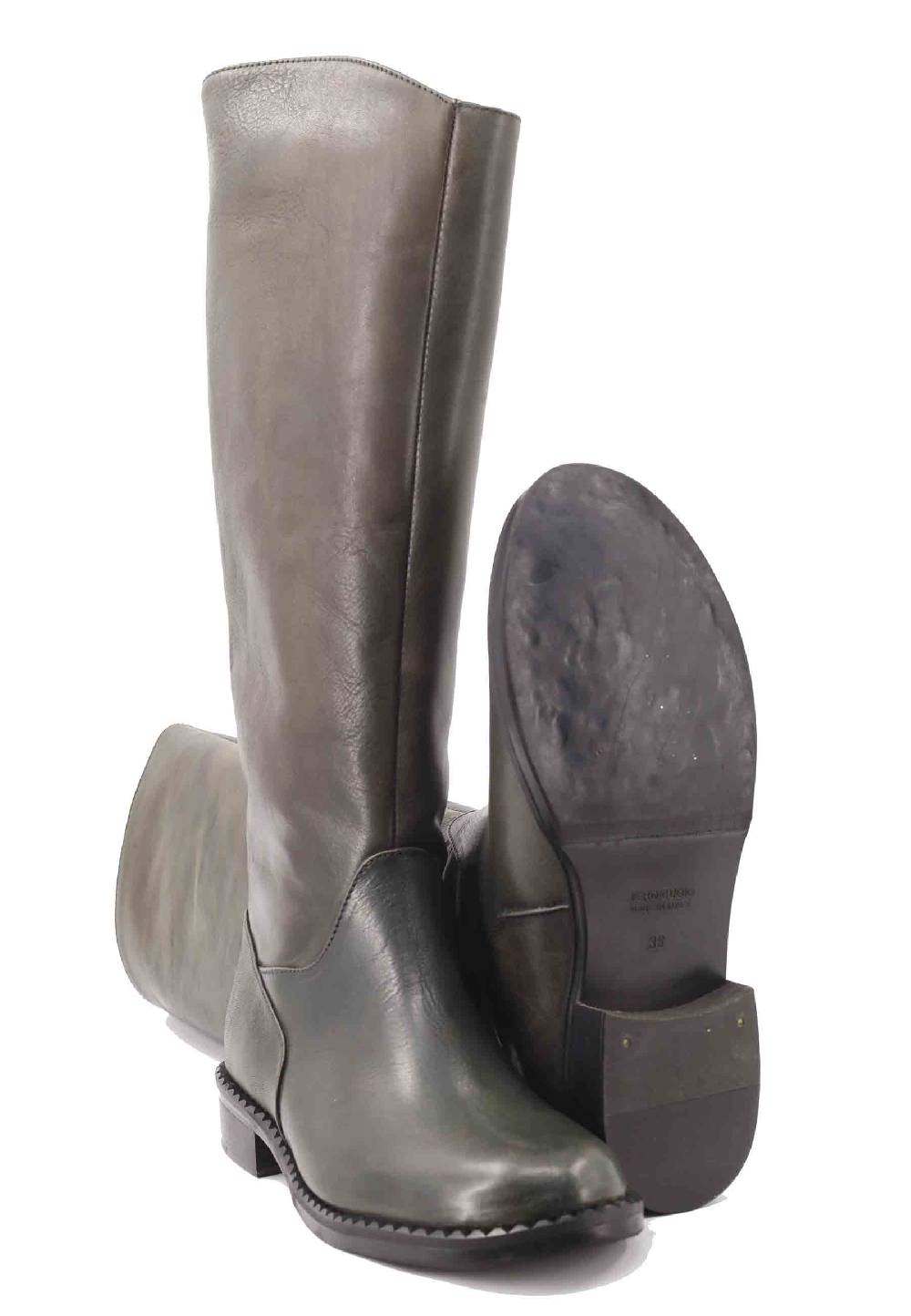 L'ARIANNA Stivali ST1458 A Tubo In Pelle Vintage Verde Con Tacco Basso