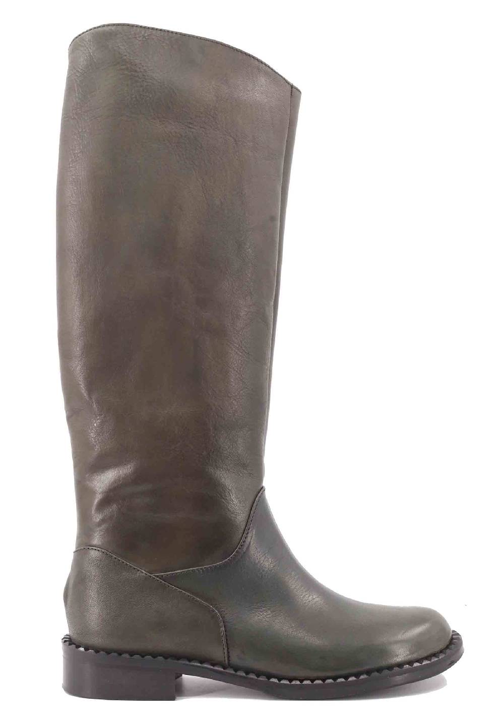 L'ARIANNA Stivali ST1458 a tubo in pelle vintage verde con tacco basso