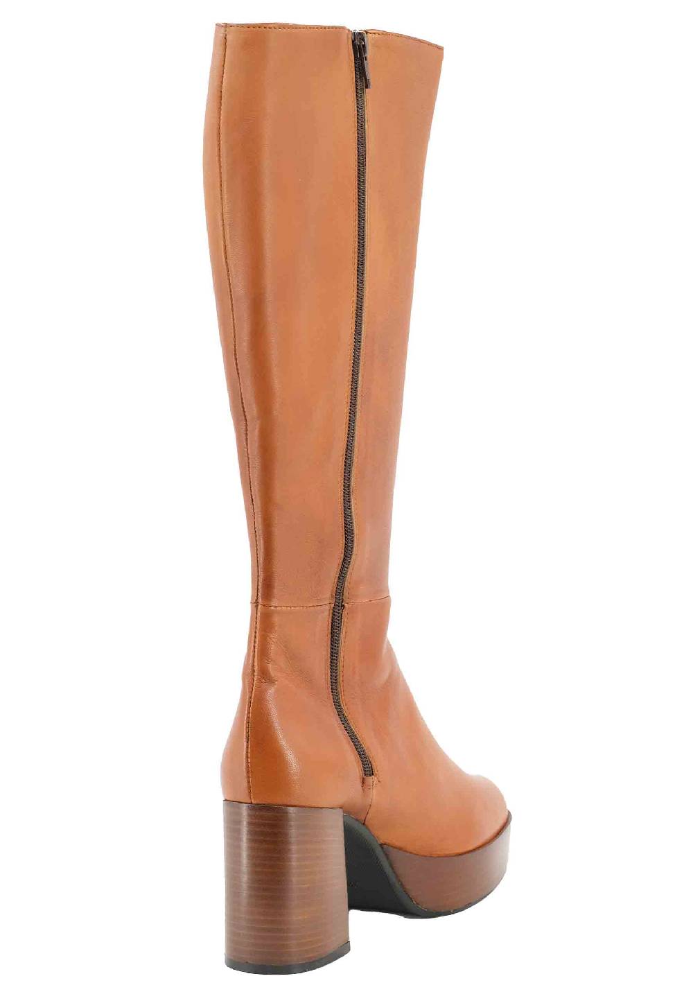 L'ARIANNA Stivali ST1557 In Pelle Cuoio Con Tacco E Plateau
