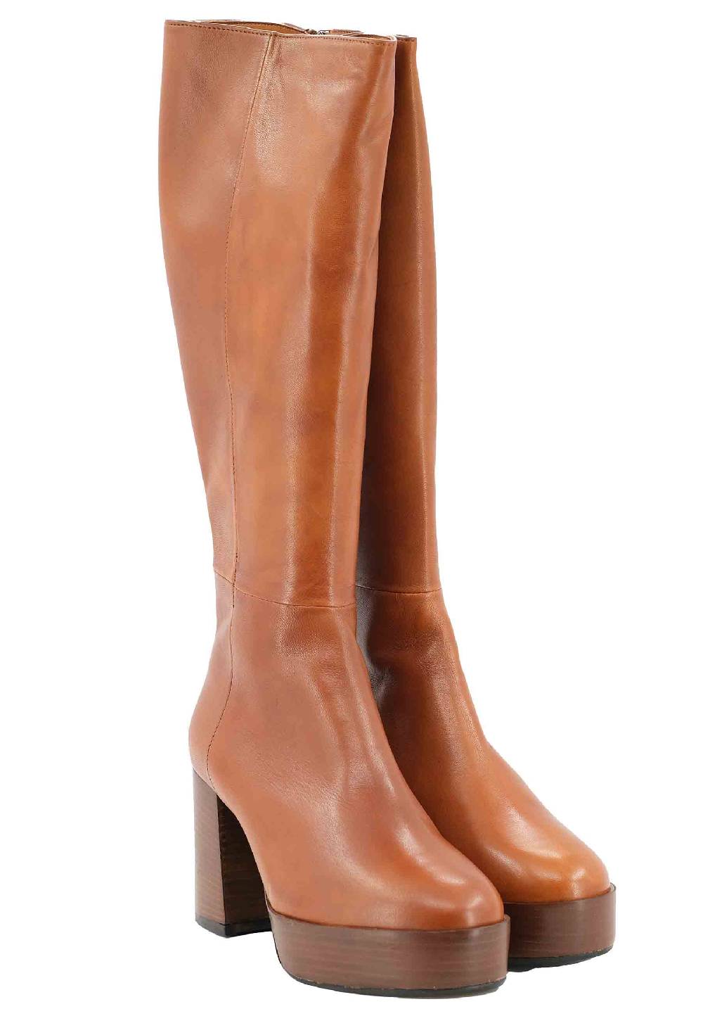 L'ARIANNA Stivali ST1557 In Pelle Cuoio Con Tacco E Plateau