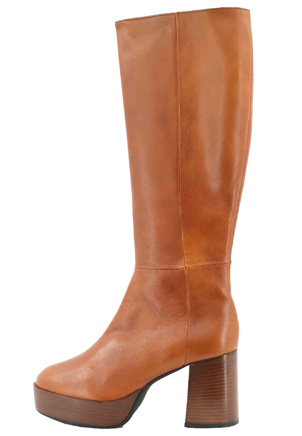 L'ARIANNA Stivali ST1557 In Pelle Cuoio Con Tacco E Plateau
