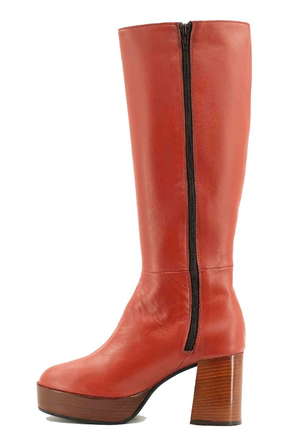 L'ARIANNA Stivali ST1557 In Pelle Mattone Con Tacco E Plateau