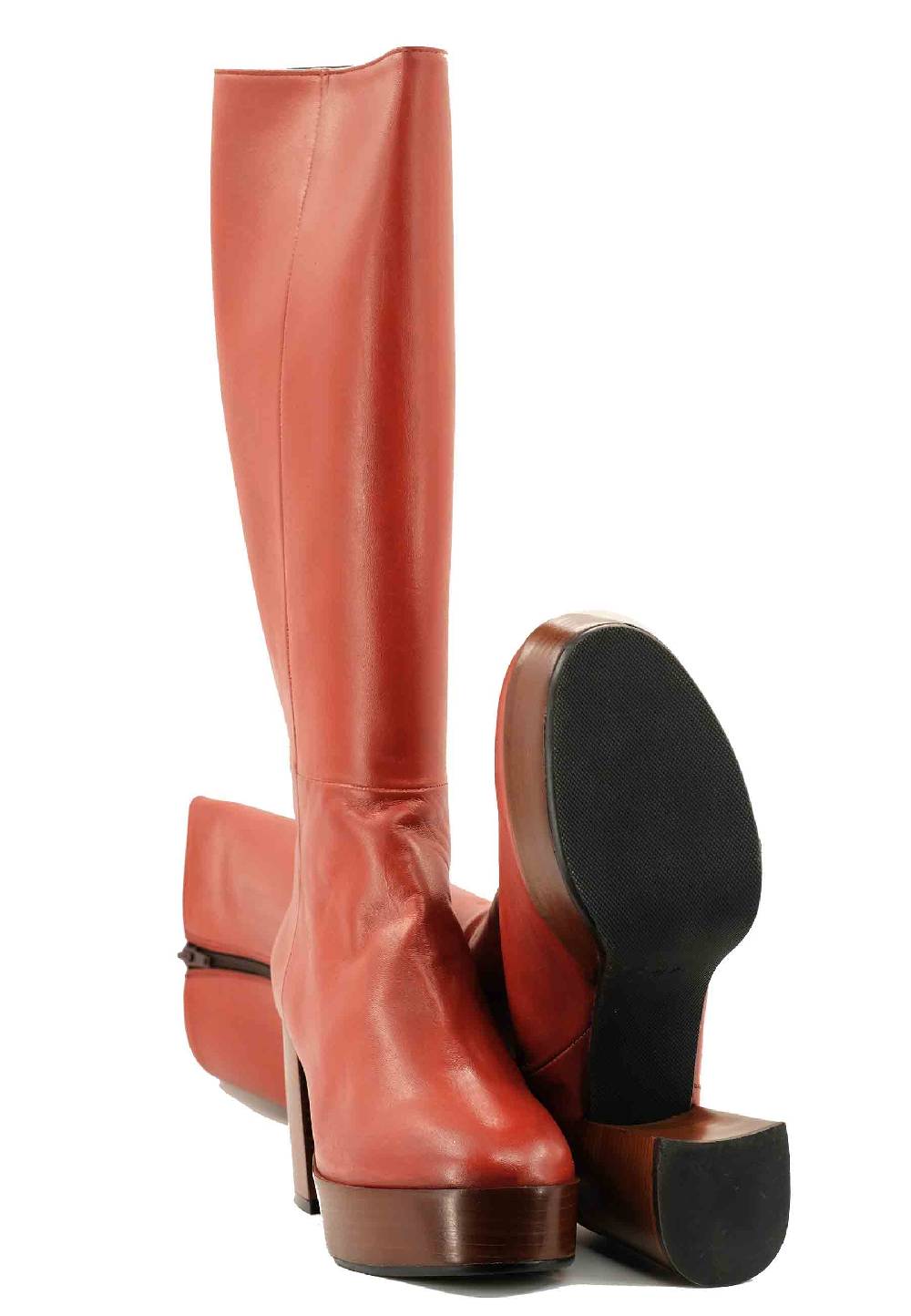 L'ARIANNA Stivali ST1557 In Pelle Mattone Con Tacco E Plateau