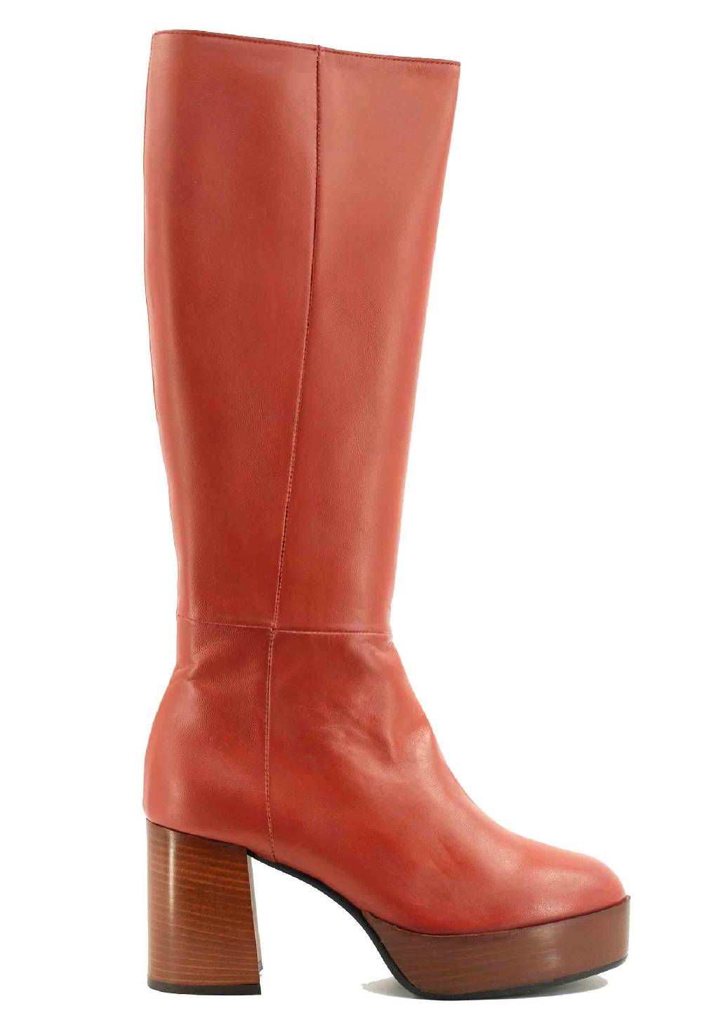 L'ARIANNA Stivali ST1557 in pelle mattone con tacco e plateau