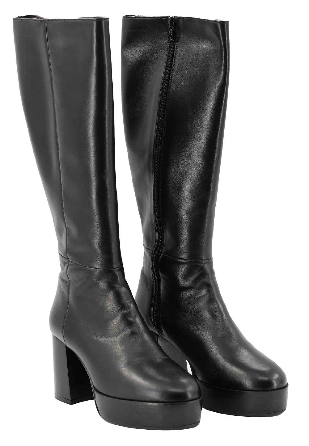 L'ARIANNA Stivali ST1557 In Pelle Nera Con Tacco E Plateau