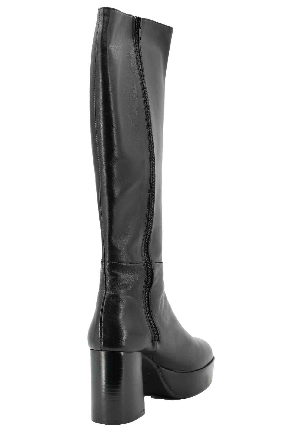 L'ARIANNA Stivali ST1557 In Pelle Nera Con Tacco E Plateau