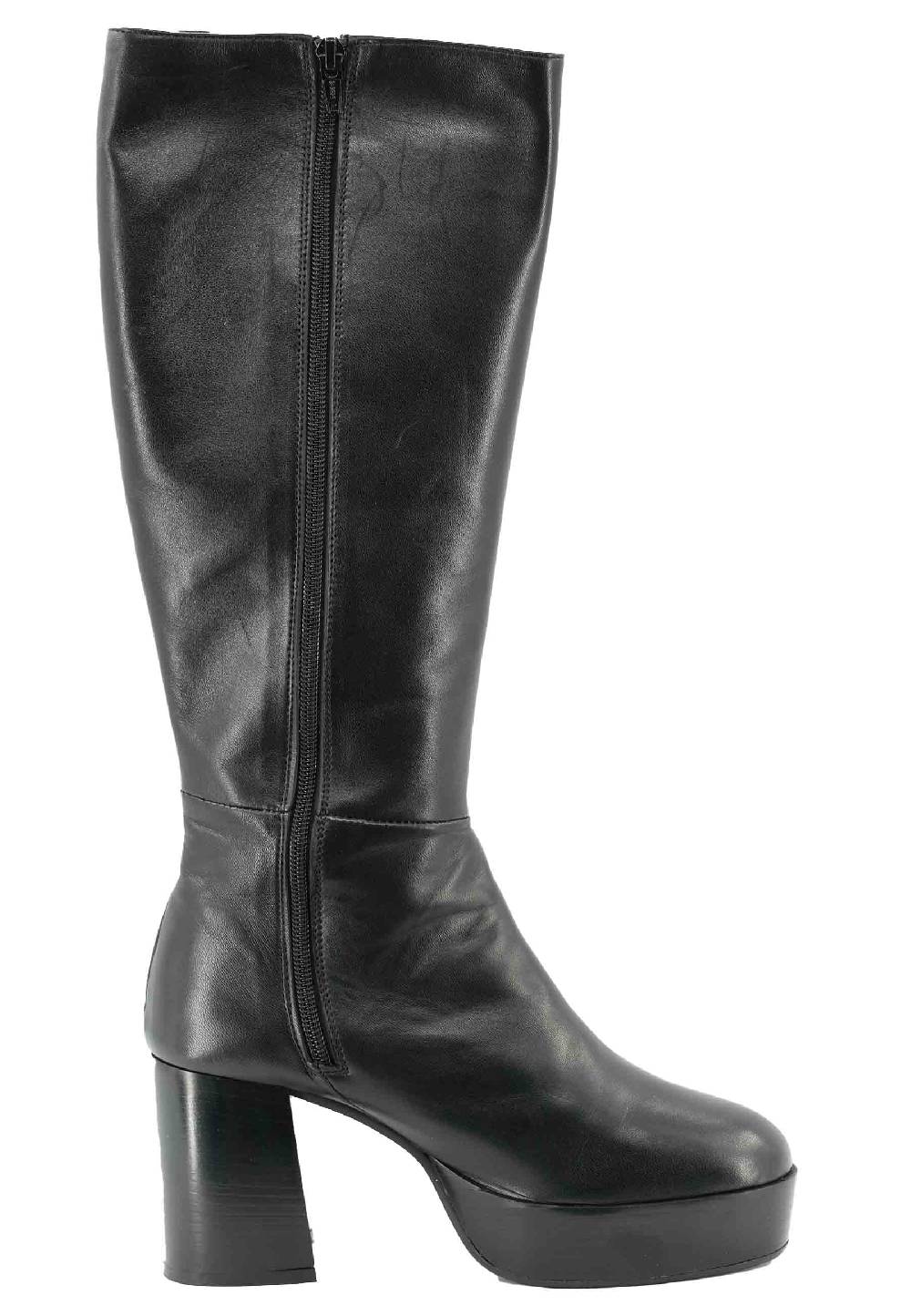 L'ARIANNA Stivali ST1557 in pelle nera con tacco e plateau