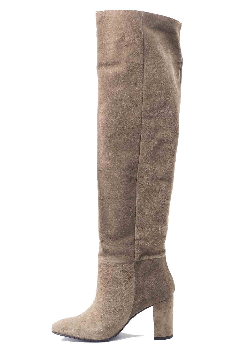 L'ARIANNA Stivali ST1591 A Tubo In Camoscio Oliva Con Tacco Rivestito E Punta Tonda