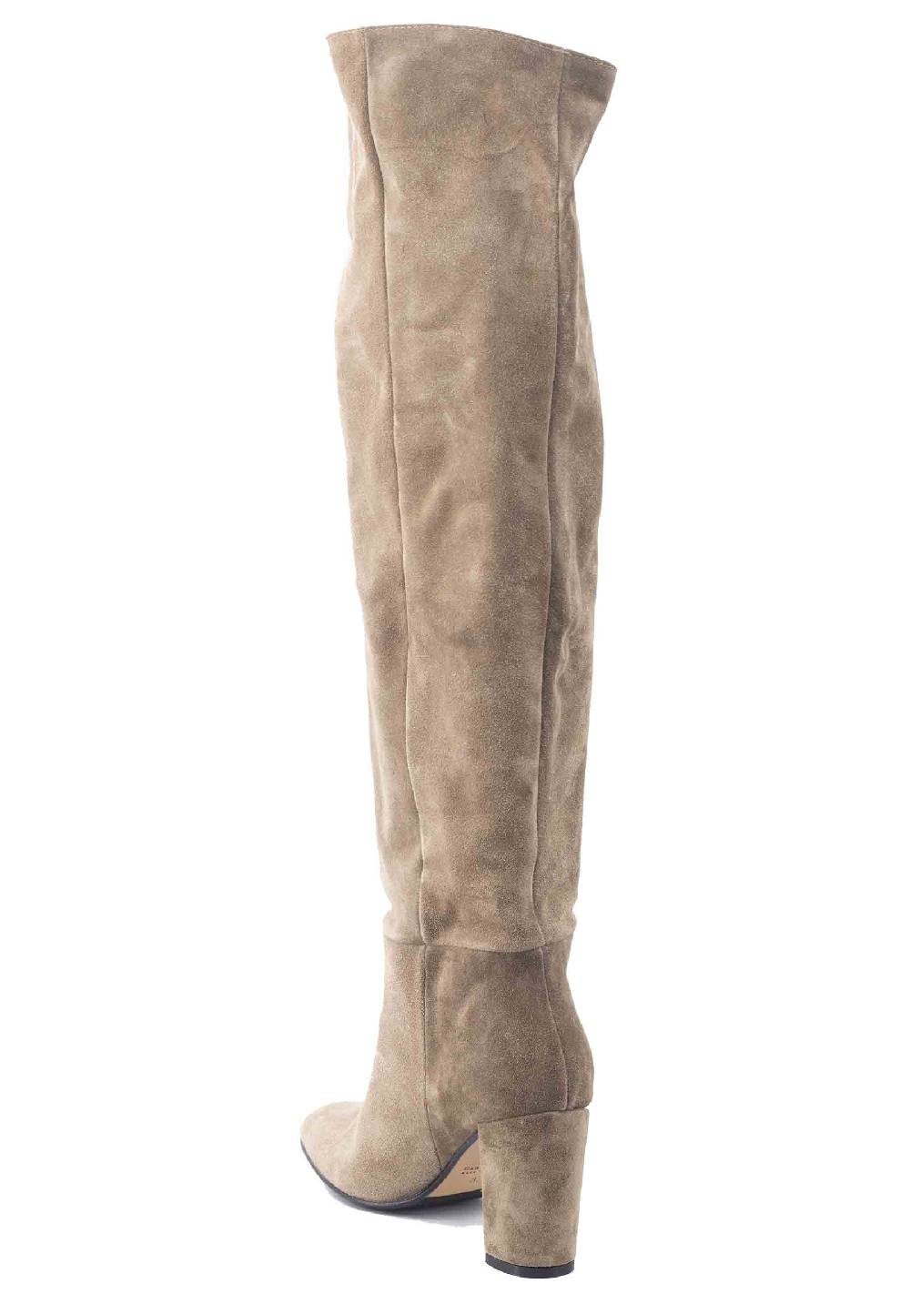 L'ARIANNA Stivali ST1591 A Tubo In Camoscio Oliva Con Tacco Rivestito E Punta Tonda