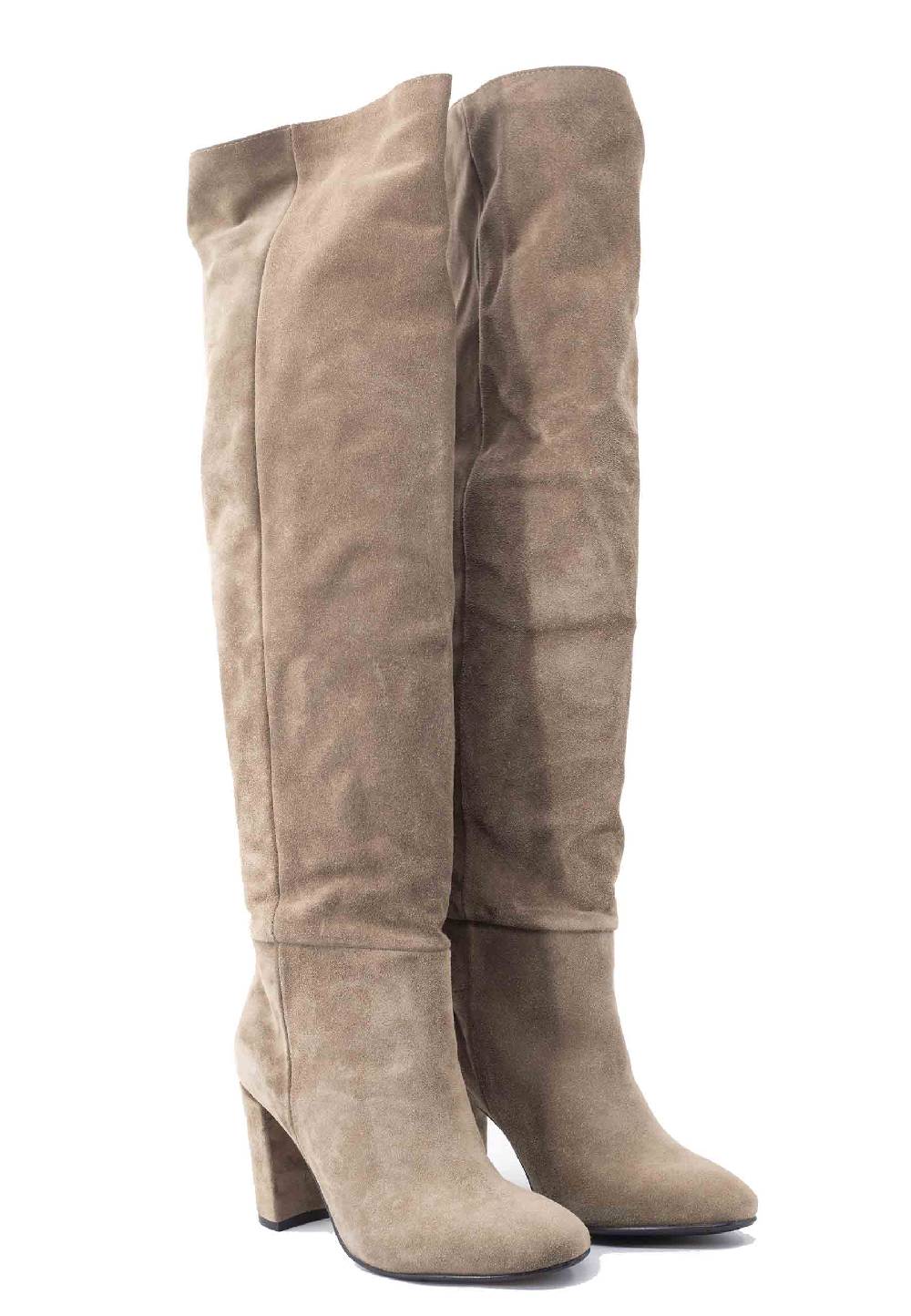 L'ARIANNA Stivali ST1591 A Tubo In Camoscio Oliva Con Tacco Rivestito E Punta Tonda