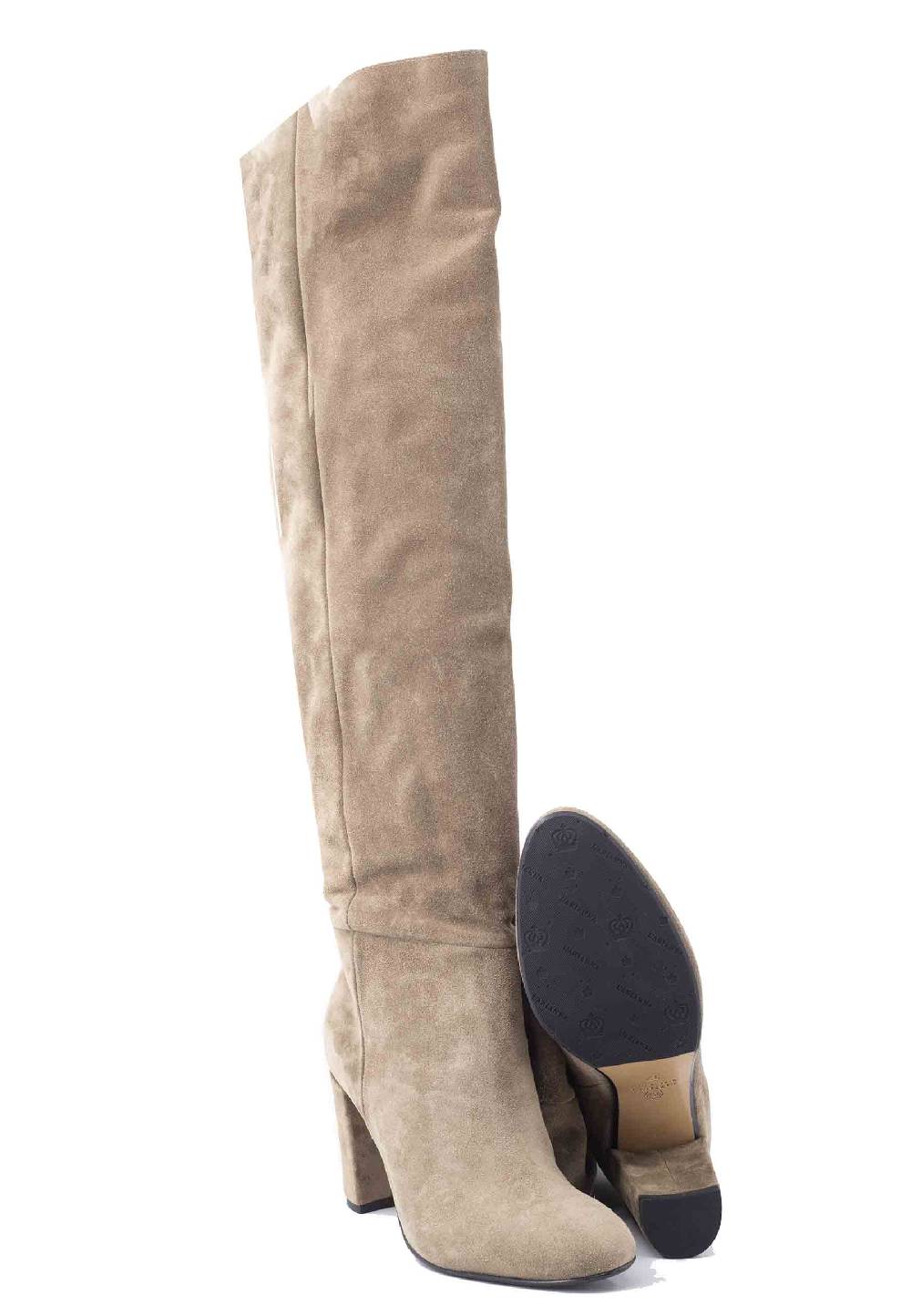 L'ARIANNA Stivali ST1591 A Tubo In Camoscio Oliva Con Tacco Rivestito E Punta Tonda